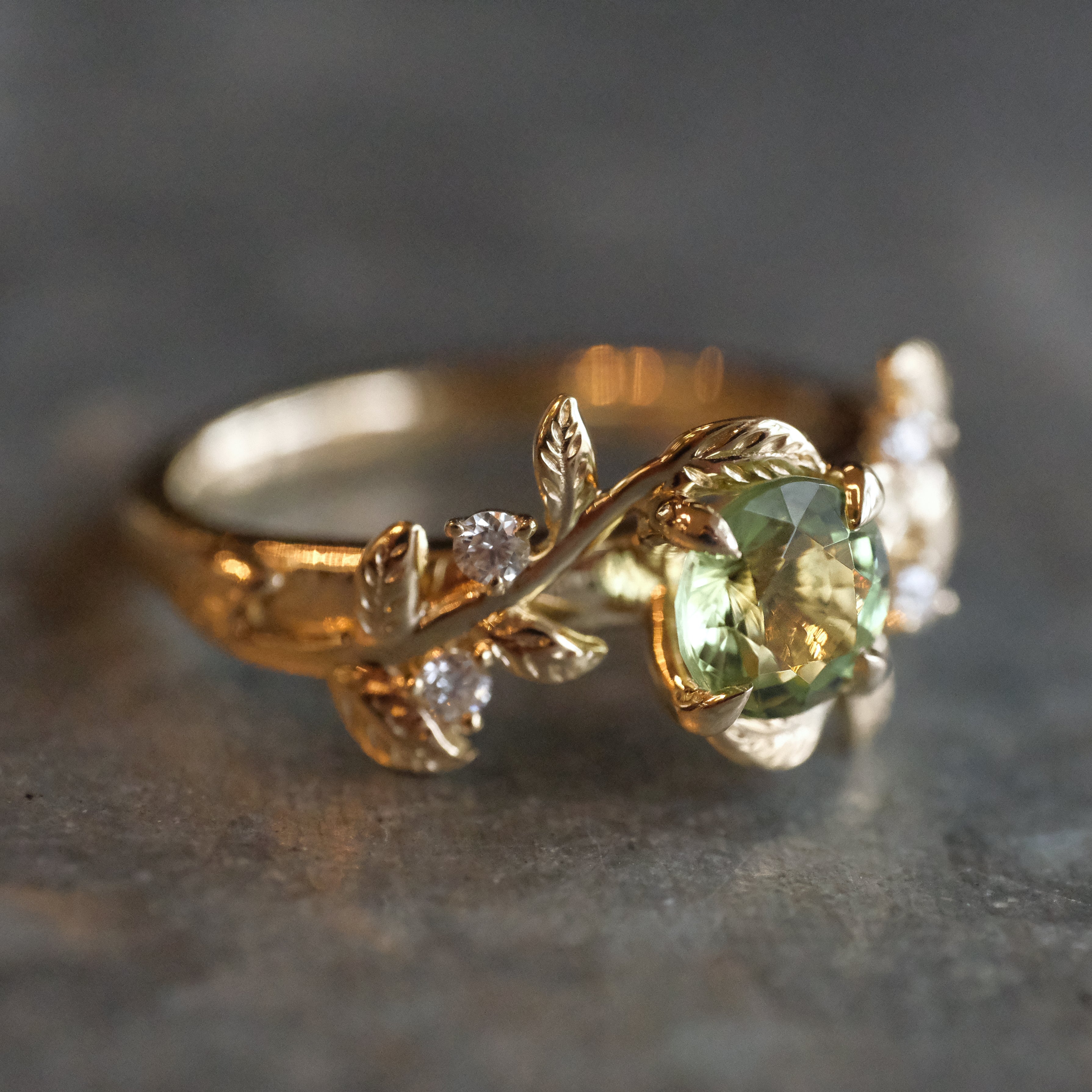 14k Mint Tourmaline + Natural Diamond Jardín Ring - One of a Kind