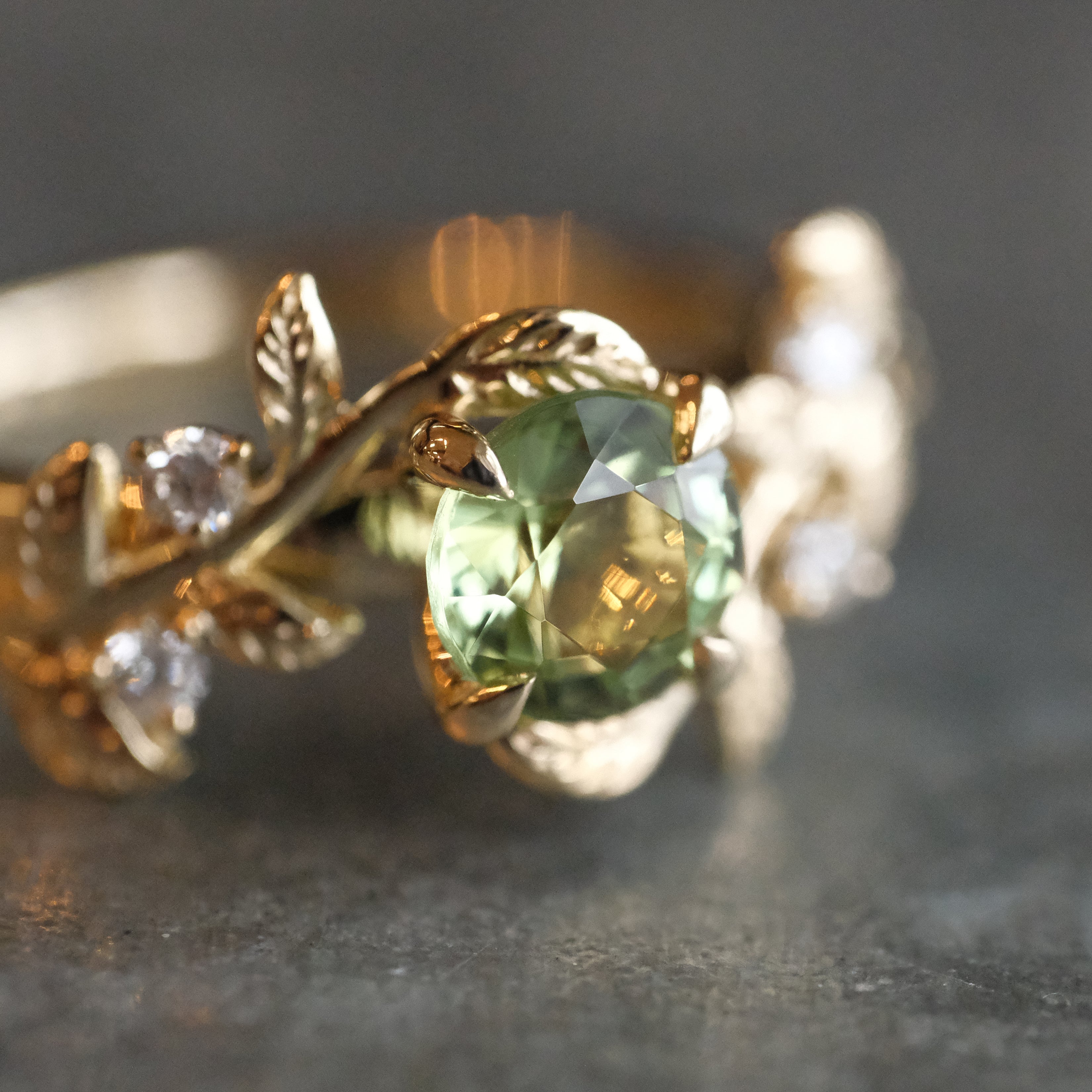 14k Mint Tourmaline + Natural Diamond Jardín Ring - One of a Kind