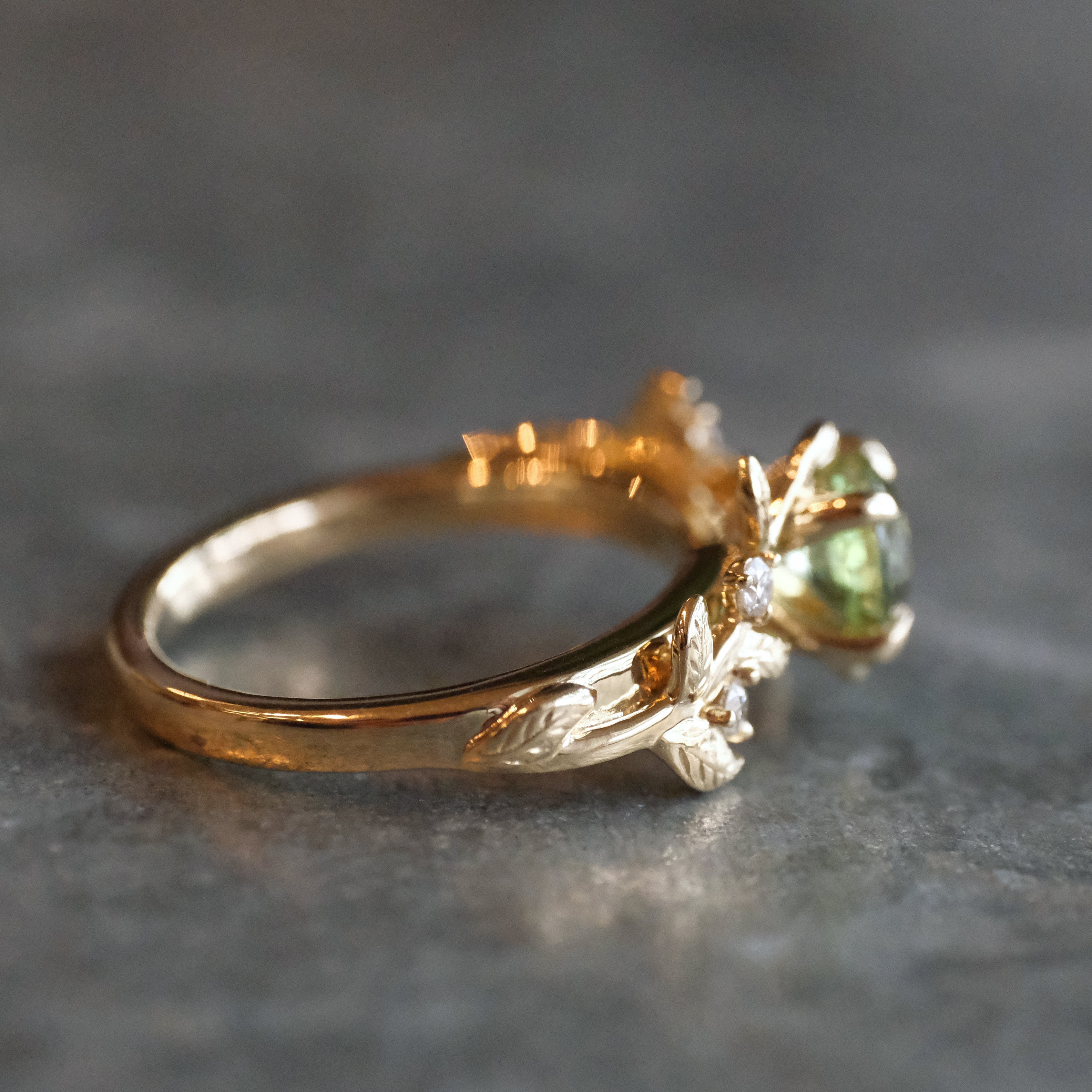 14k Mint Tourmaline + Natural Diamond Jardín Ring - One of a Kind