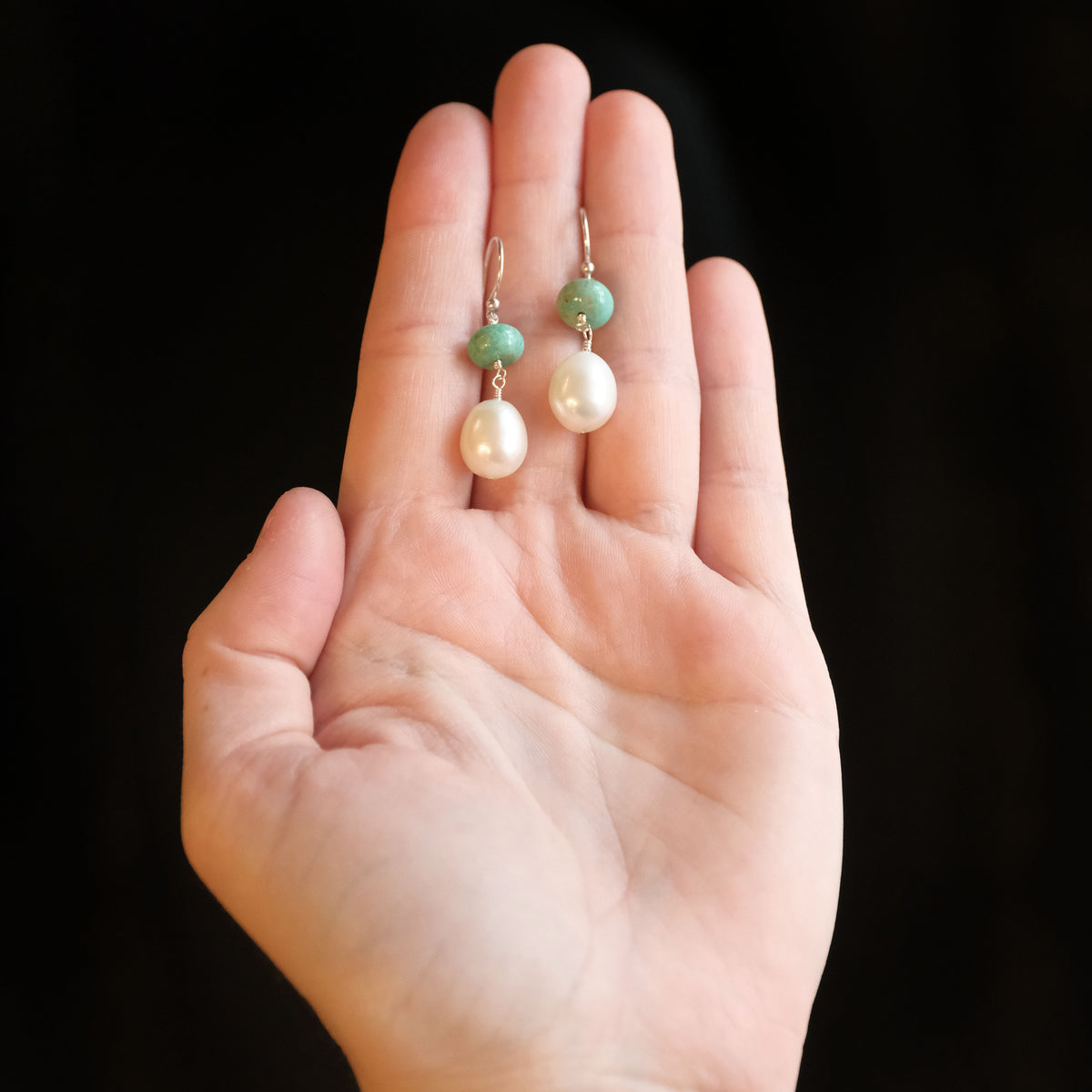 Turquoise + Freshwater Pearl Cava Earrings