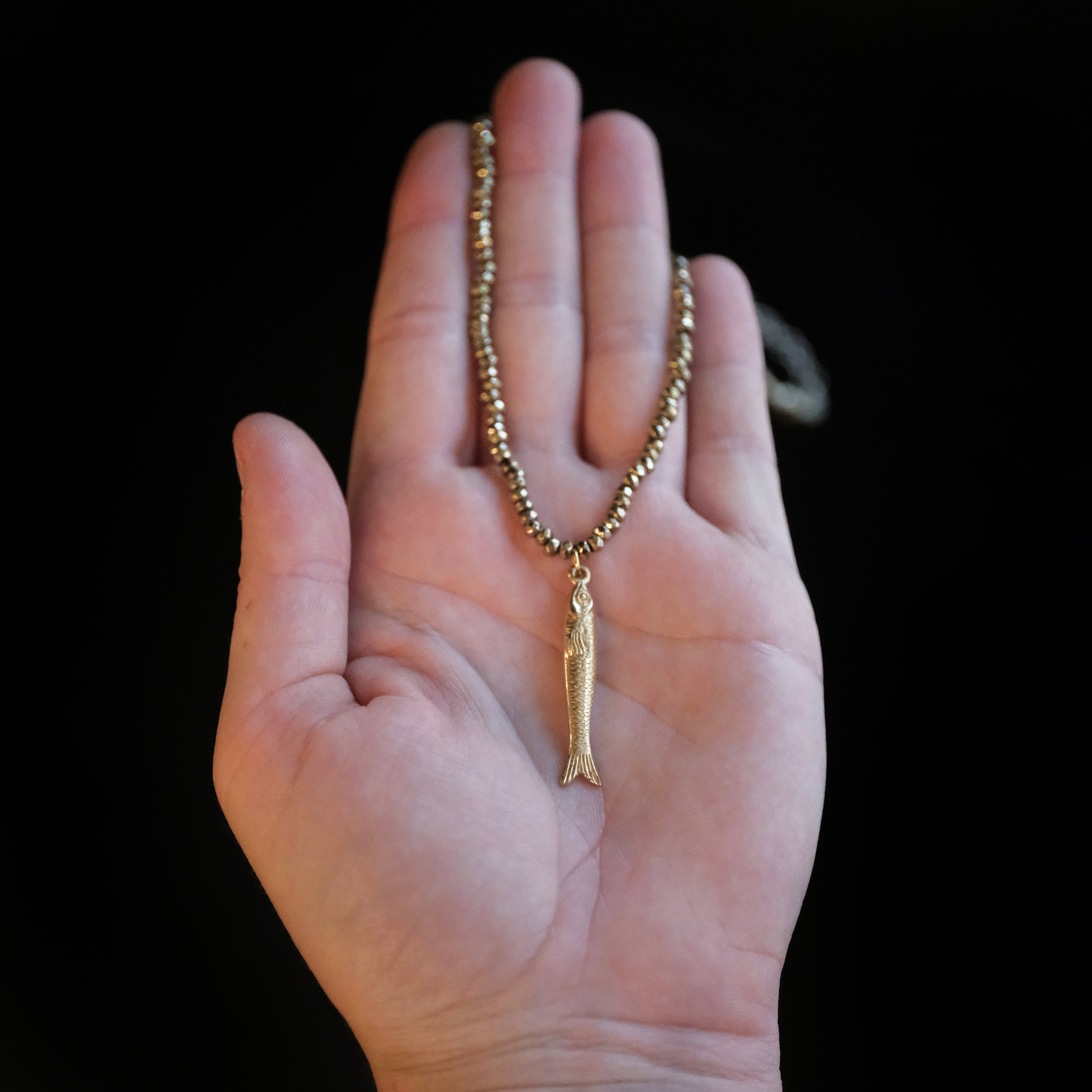 Pyrite + Bronze Golden Sardine Necklace