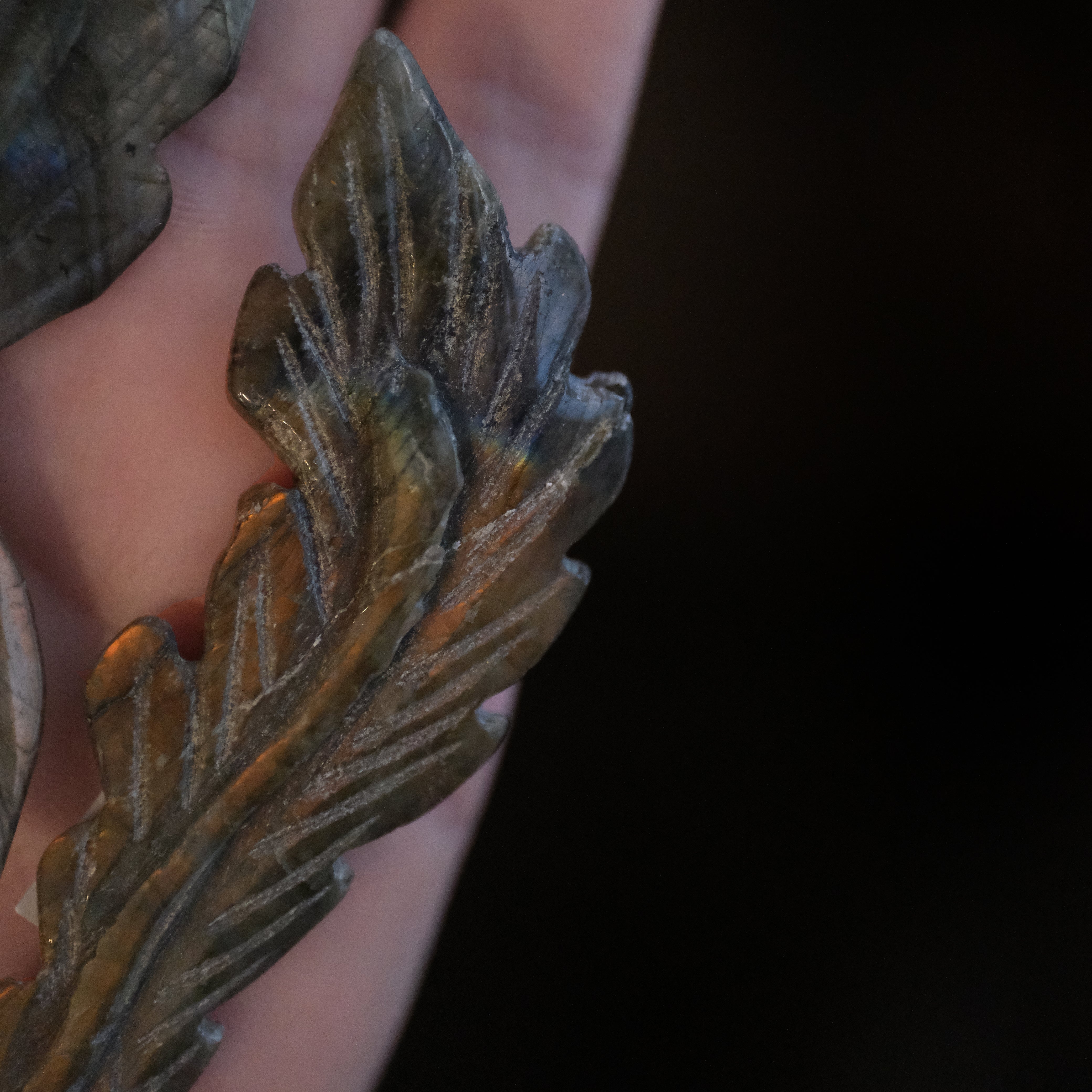 Hand Carved Labradorite Feather