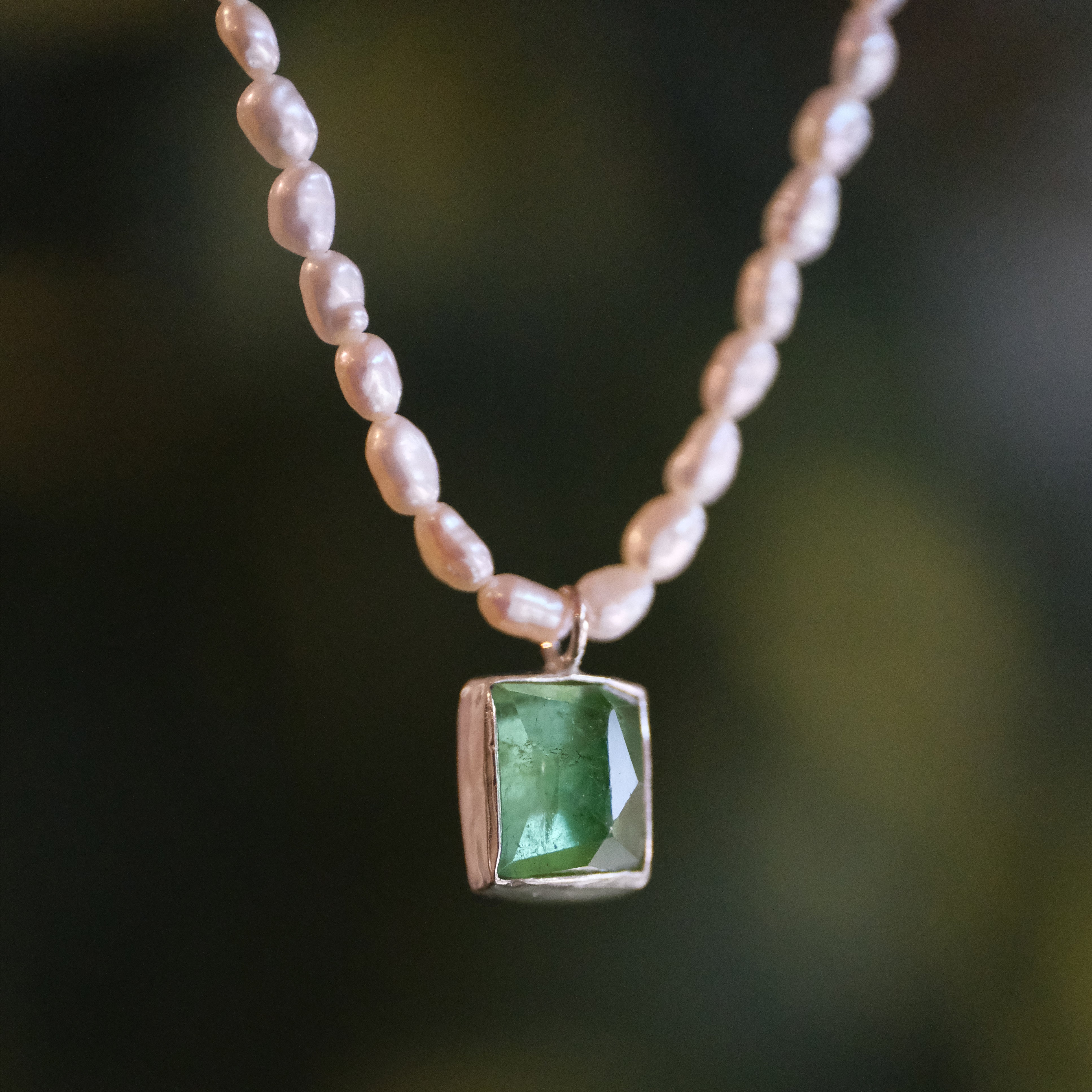 Freshwater Pearl + Green Tourmaline Necklace - One of a Kind