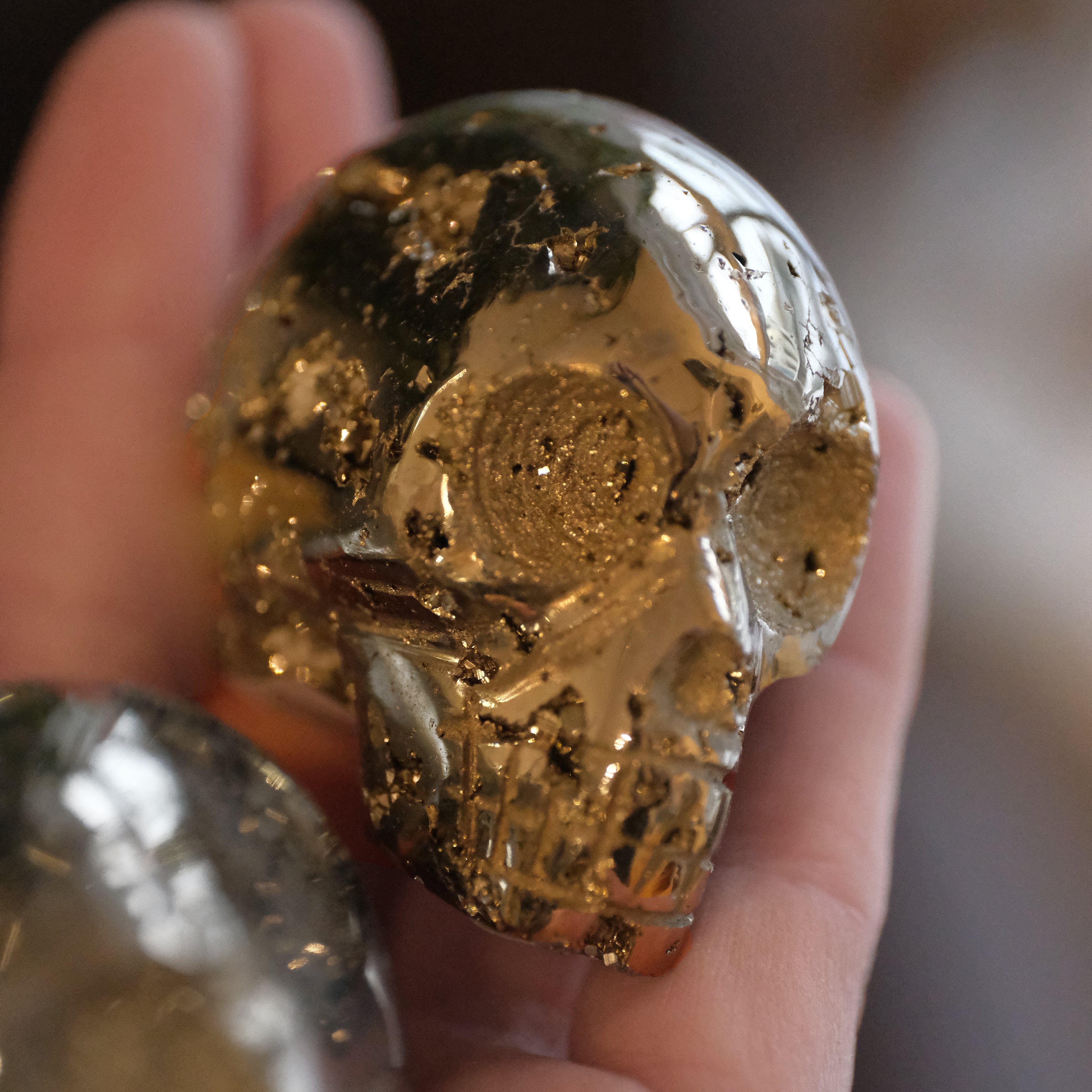Small Hand Carved Peruvian Pyrite Skull