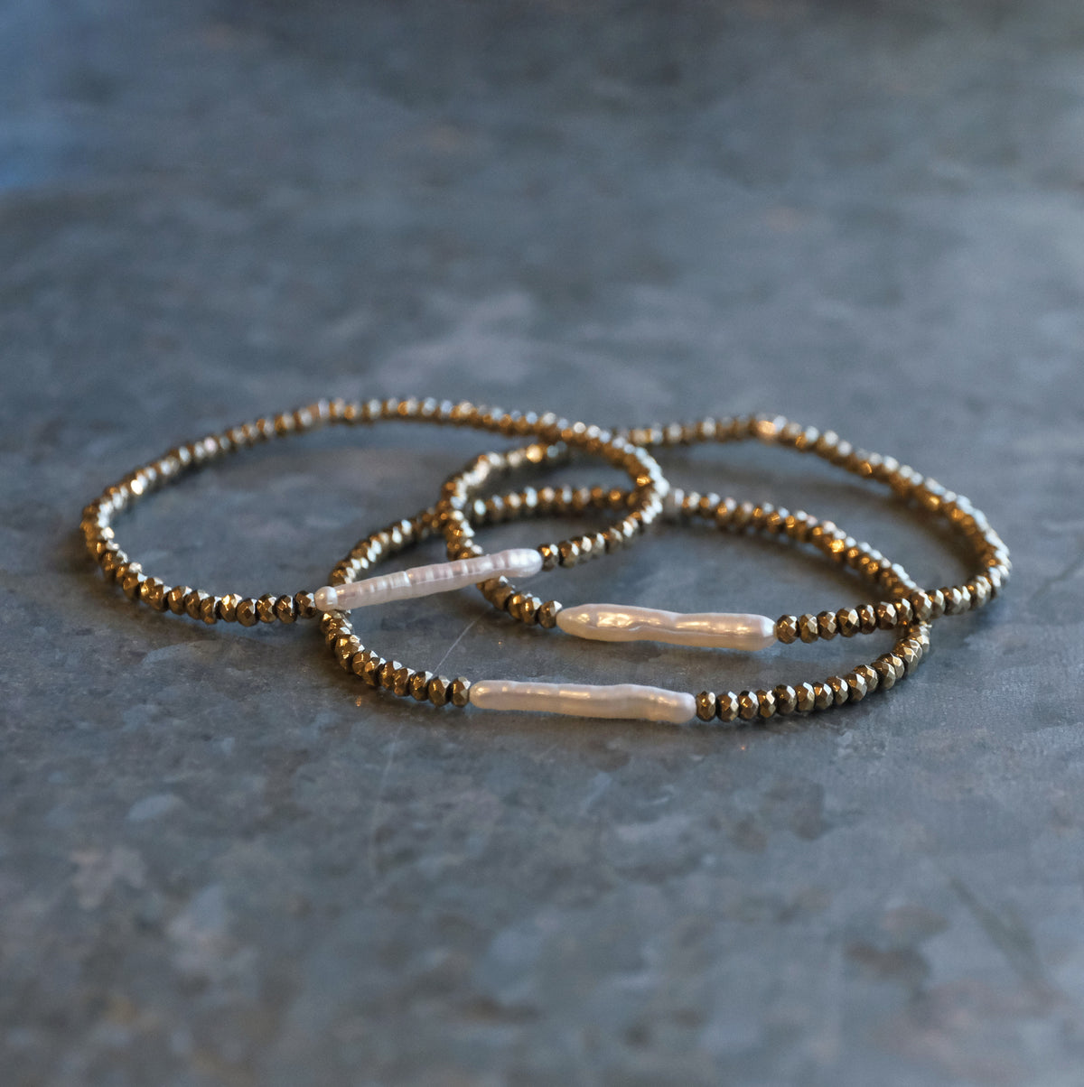 Pyrite + Freshwater Pearl Mila Bracelet