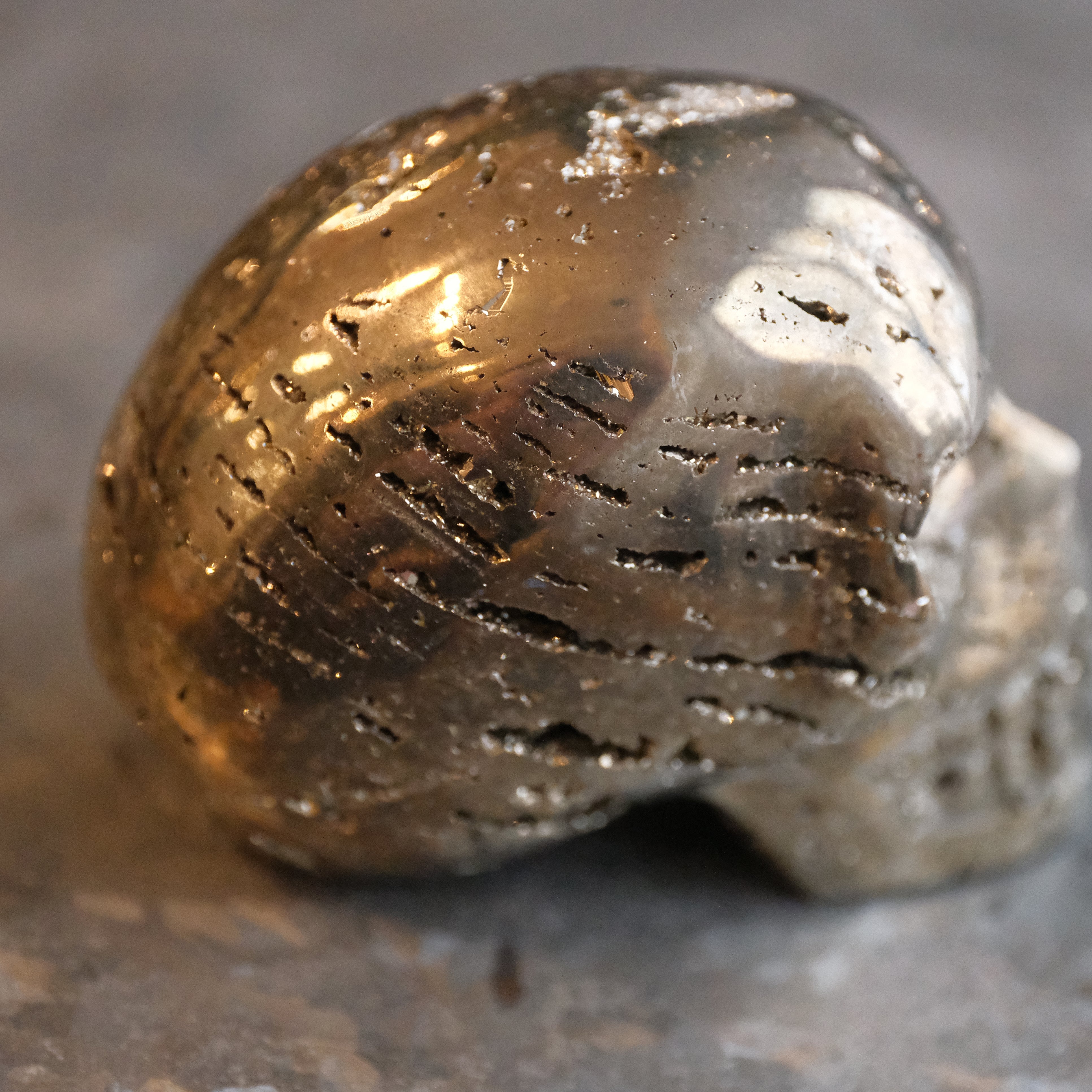 Hand Carved Peruvian Pyrite Skull