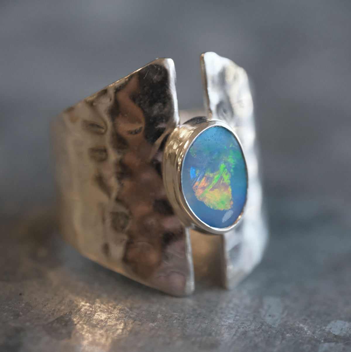 Australian Opal Shield Ring (Size 6.5) - One of a Kind