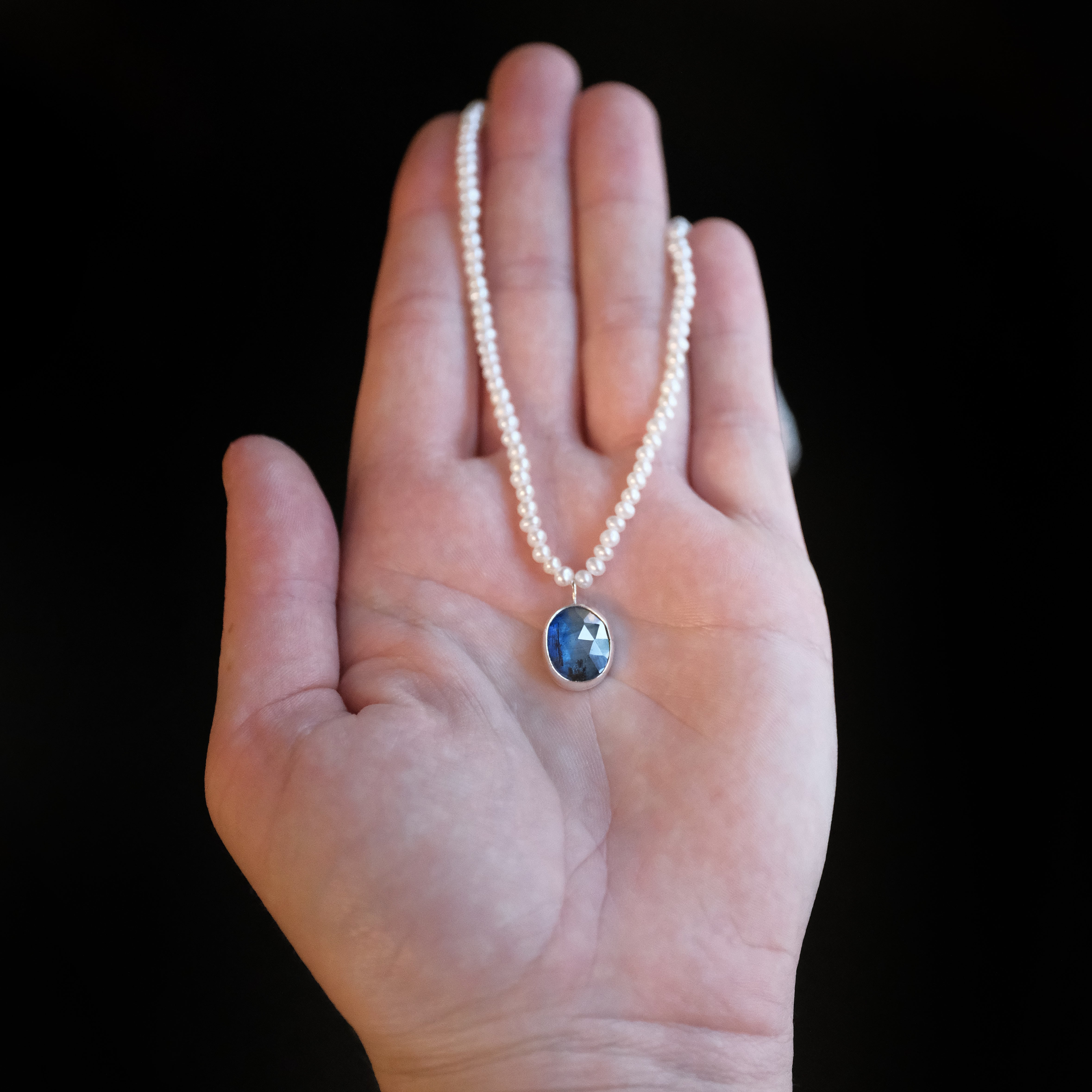 Freshwater Pearl + Kyanite Necklace - One of a Kind