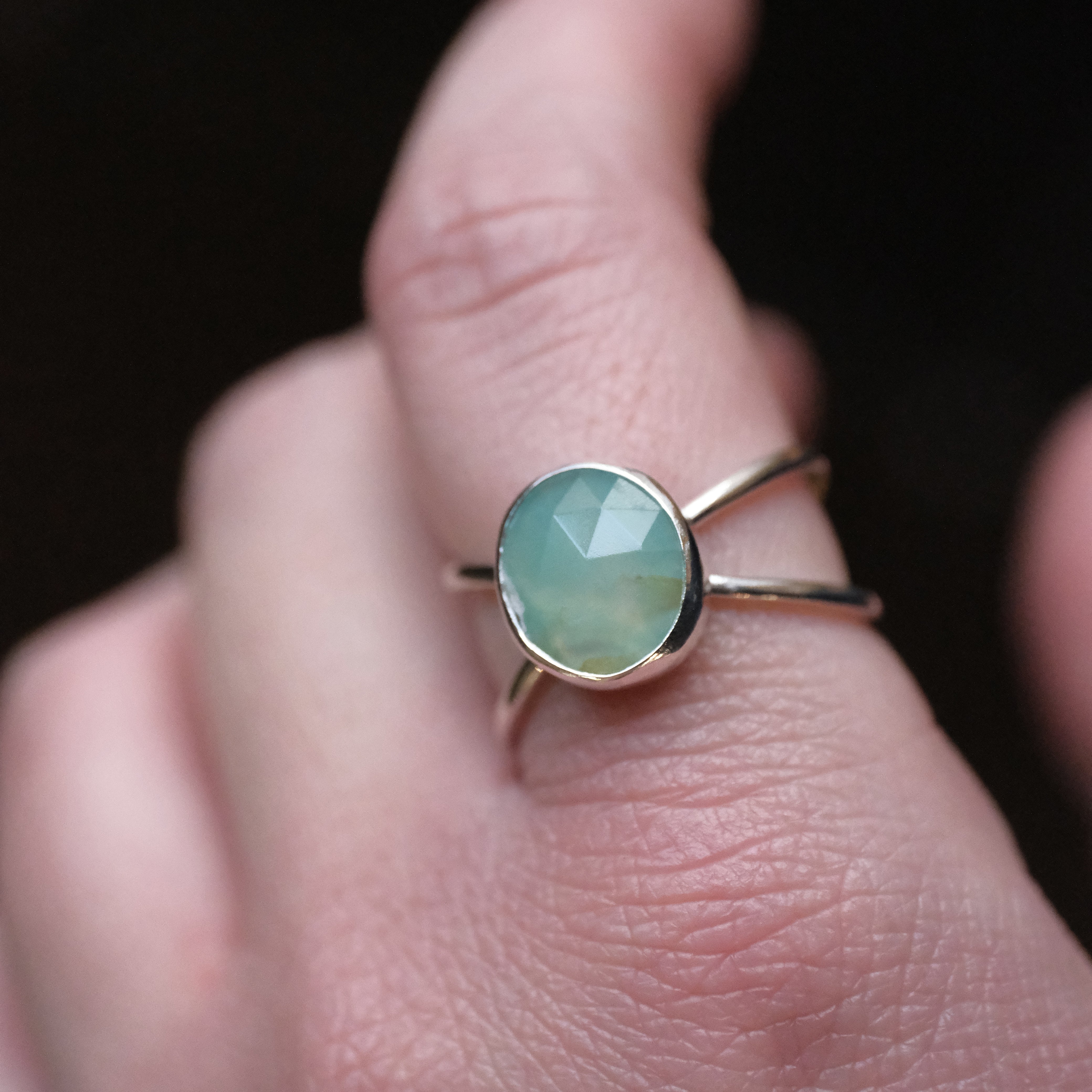 Aqua Chalcedony Atom Ring (Size 8) - One of a Kind