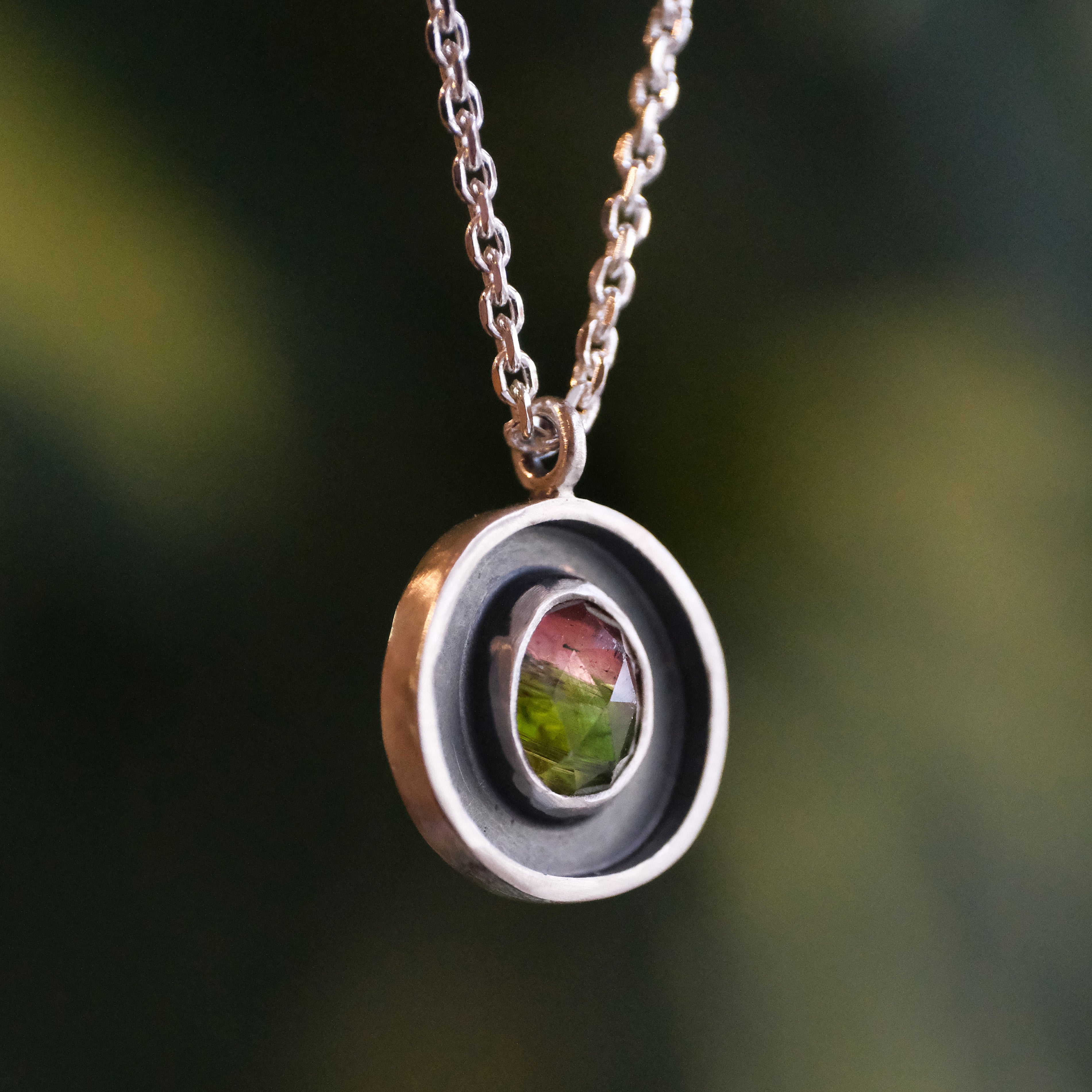 Watermelon Tourmaline Shadowbox Necklace - One of a Kind