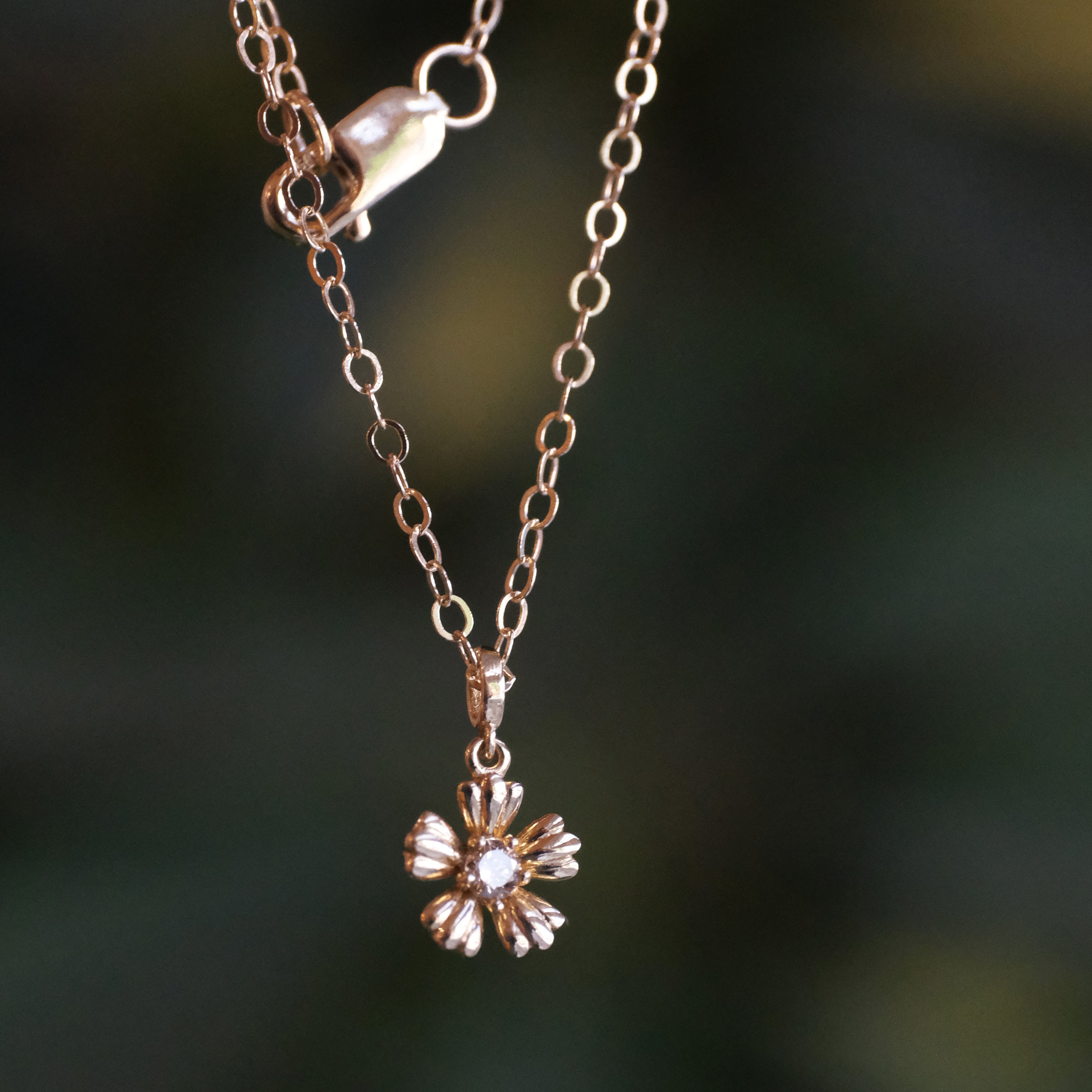 14k + Natural Diamond Cherry Blossom Necklace