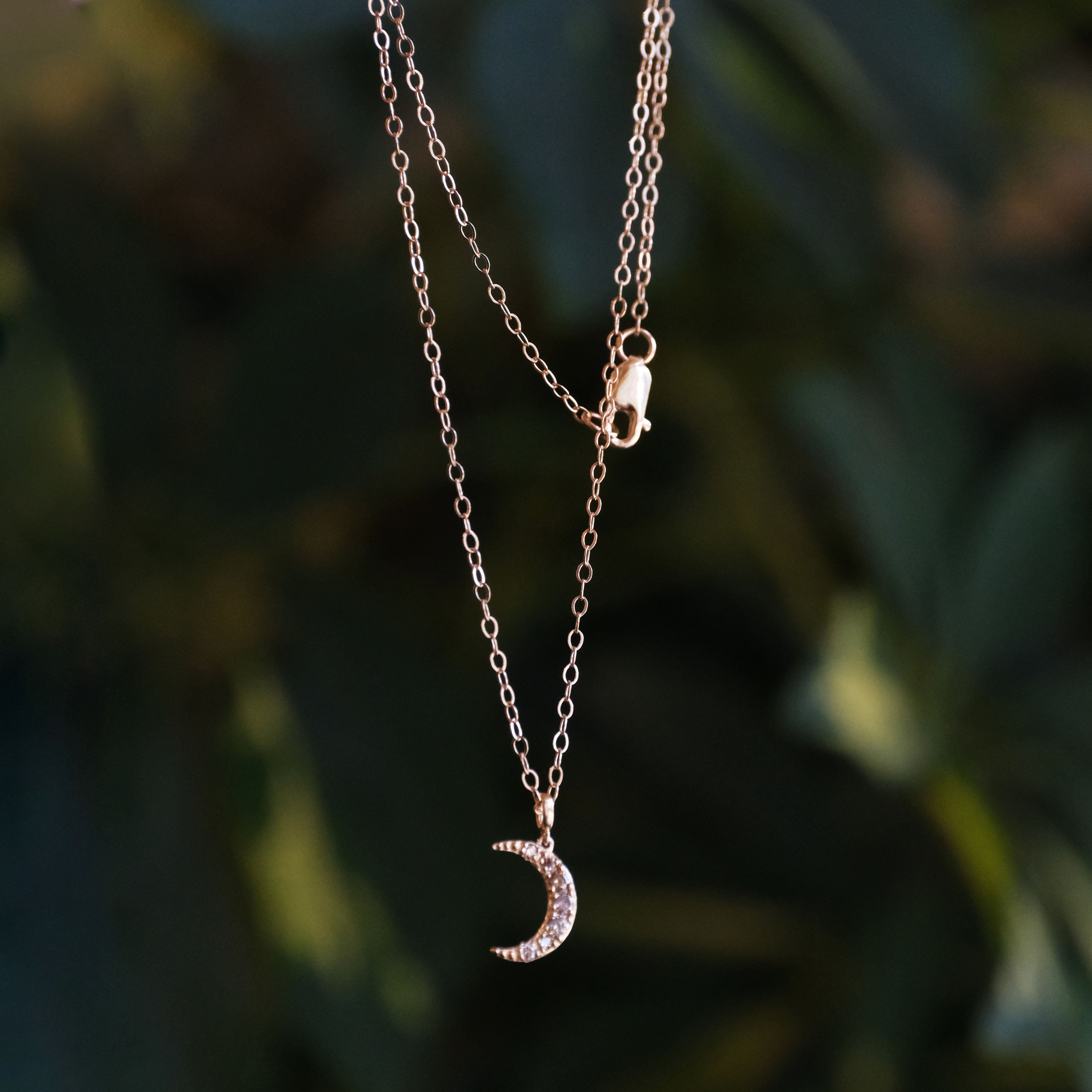 14k + Natural Diamond Moon Necklace