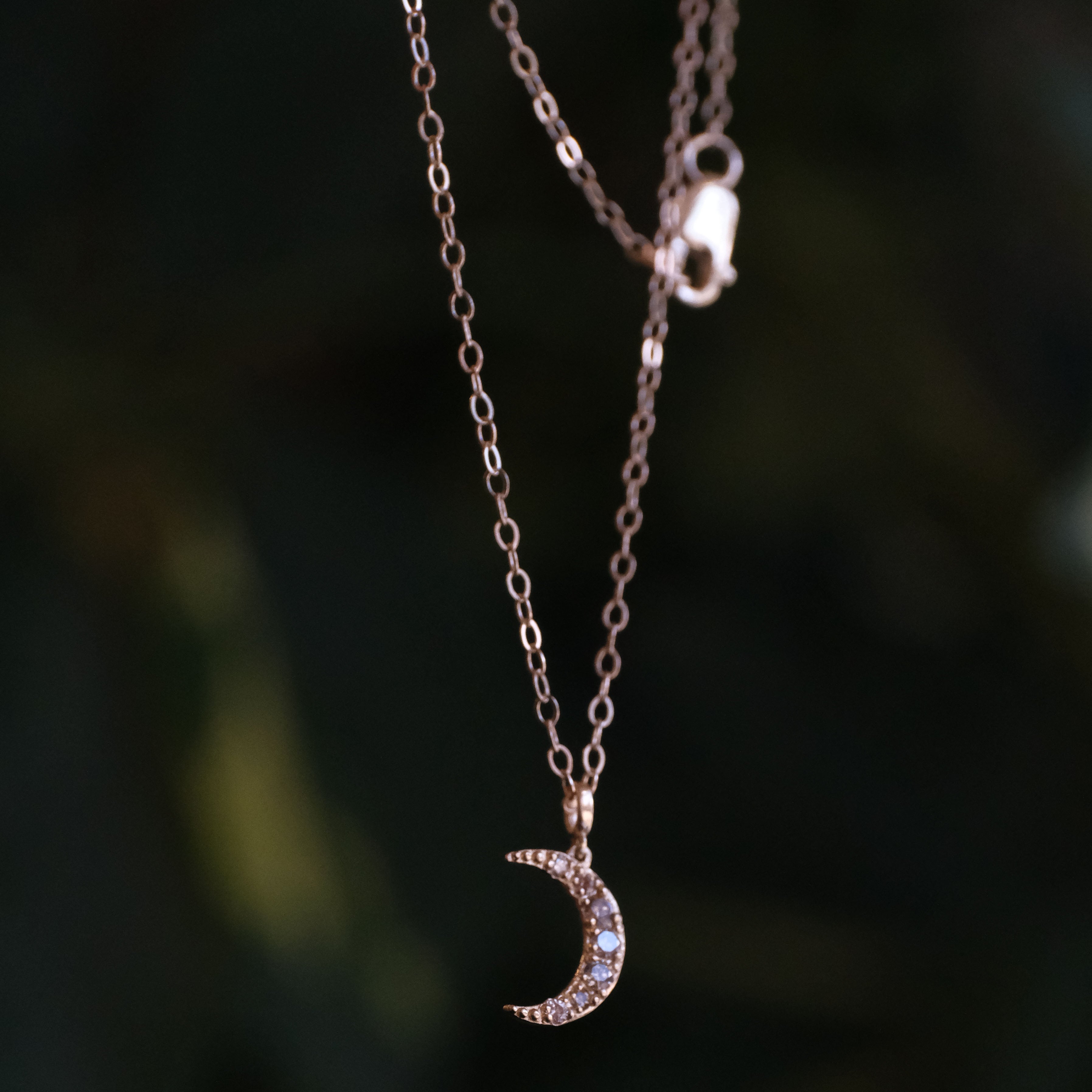 14k + Natural Diamond Moon Necklace