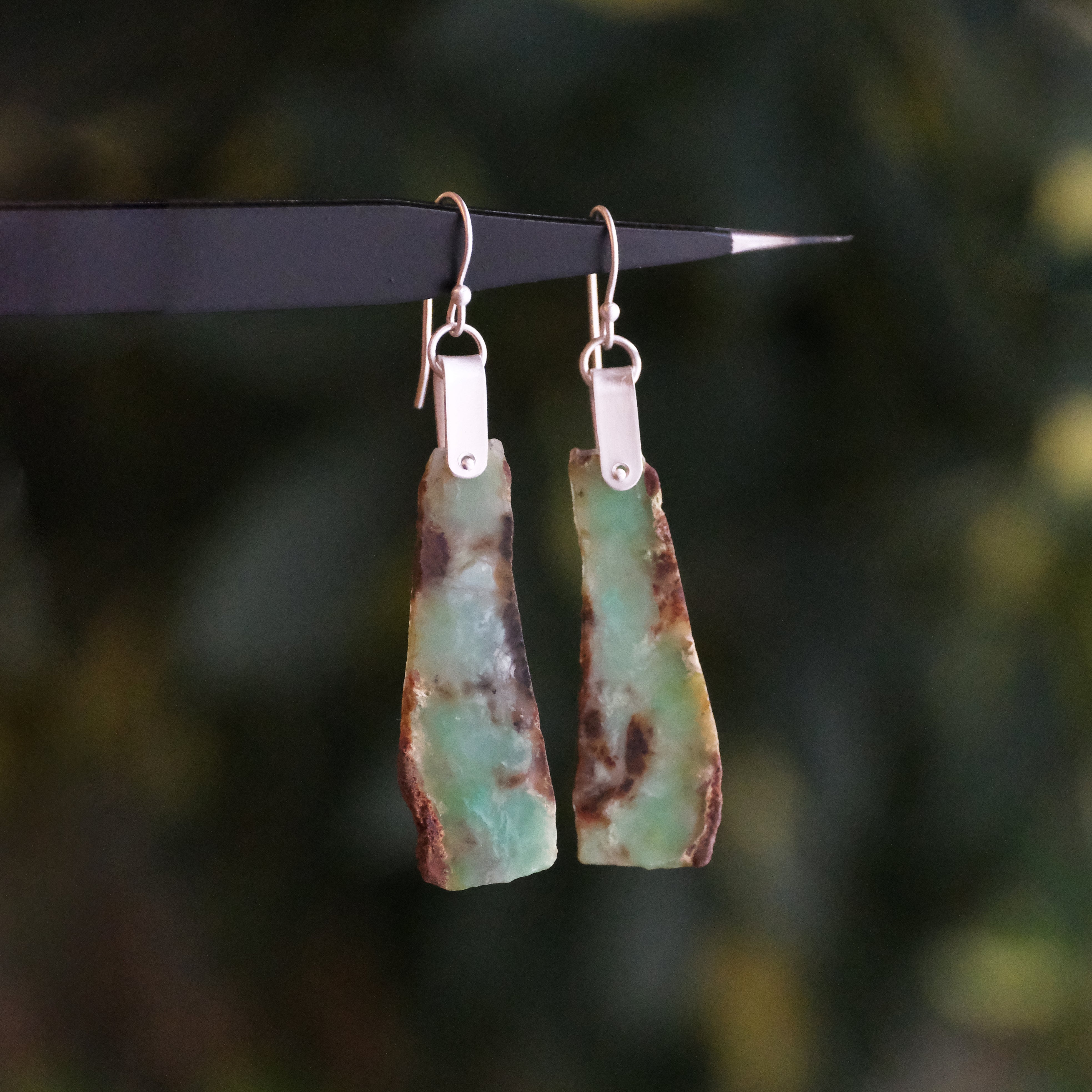 Raw Chrysoprase Saddle Earrings - One of a Kind