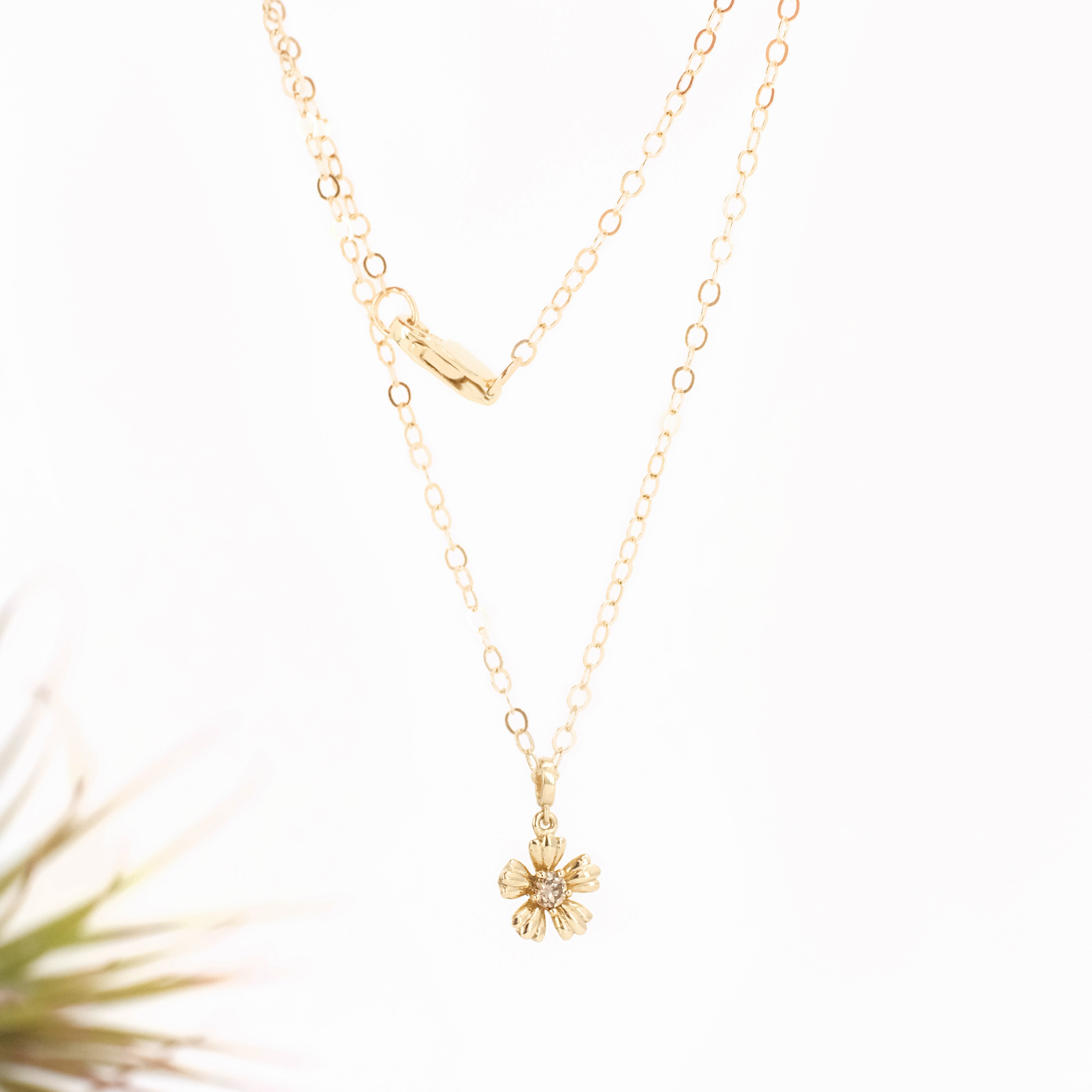 14k + Natural Diamond Cherry Blossom Necklace