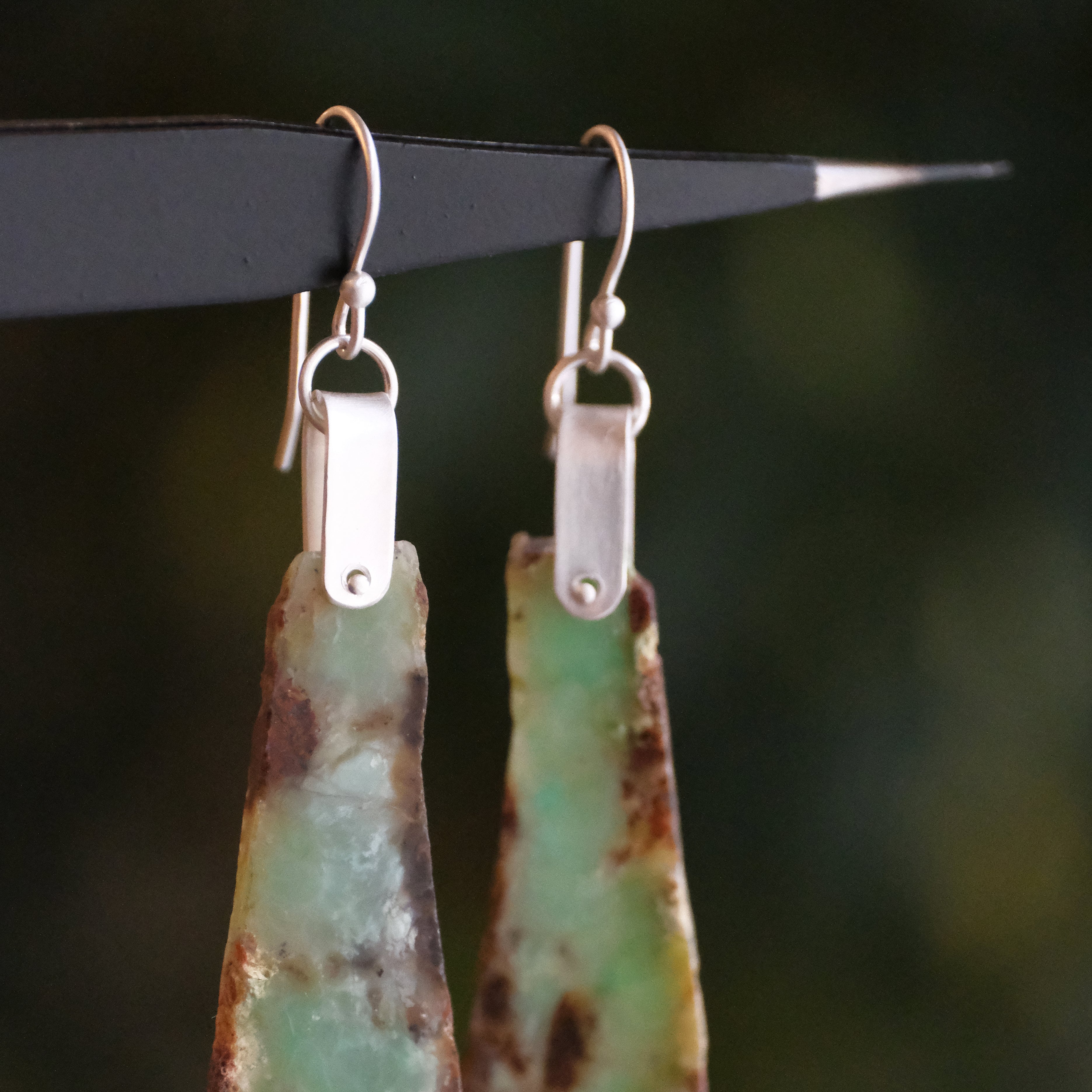 Raw Chrysoprase Saddle Earrings - One of a Kind