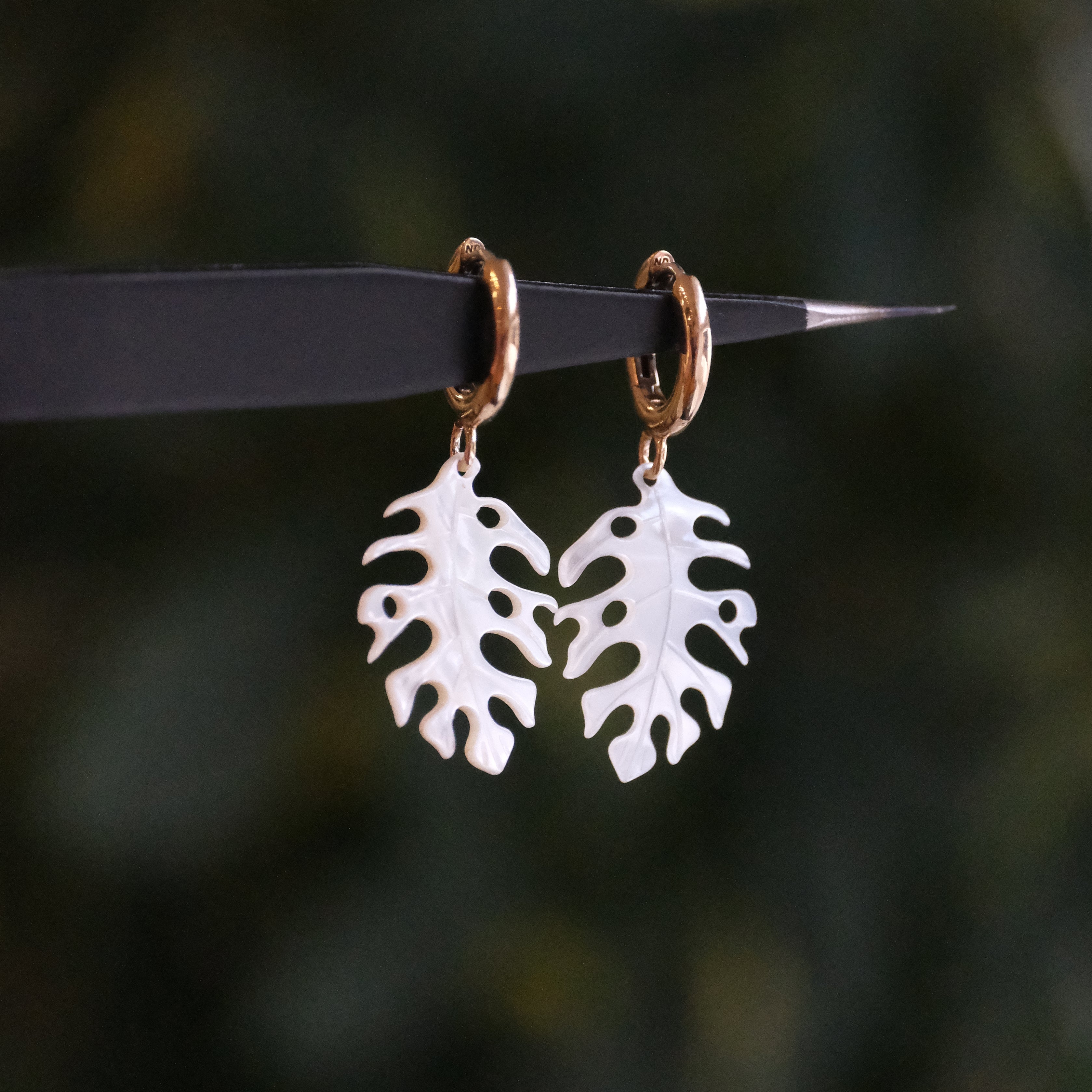 Bronze + Mother of Pearl Esqueleto Leaf Earrings