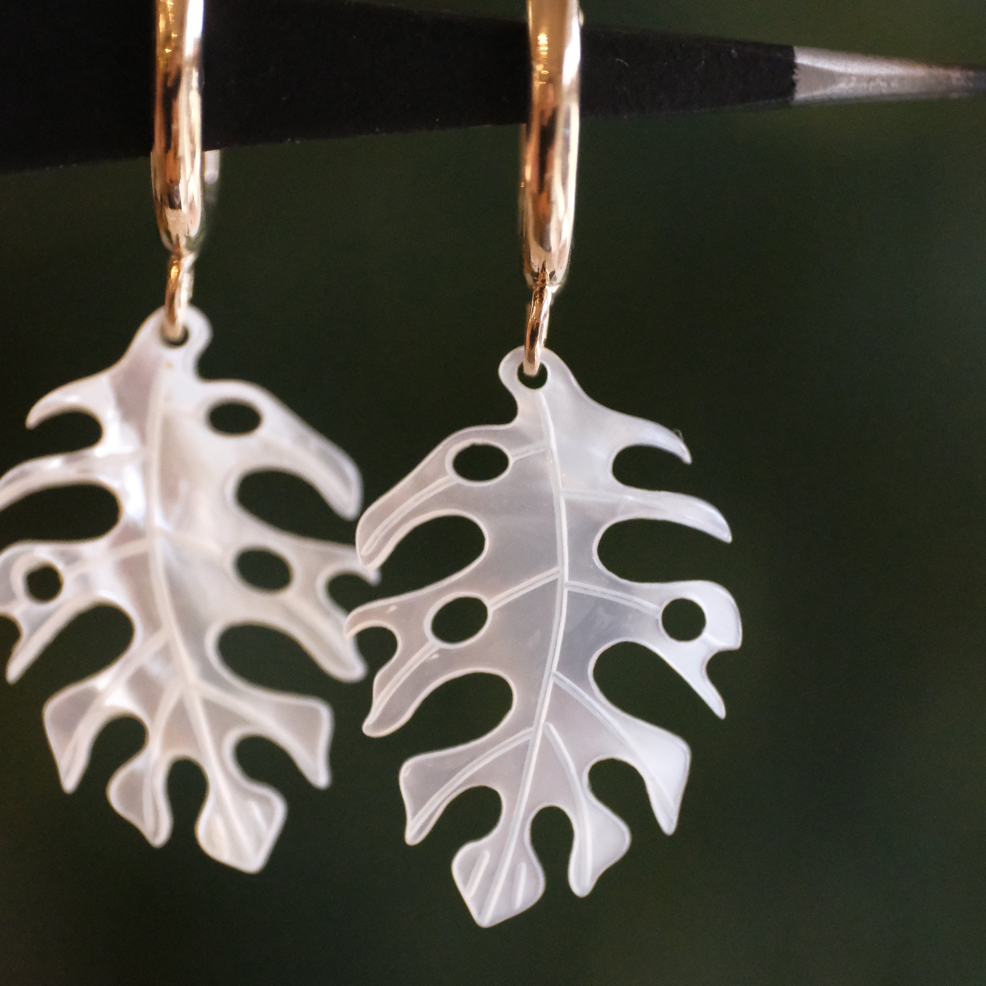 Bronze + Mother of Pearl Esqueleto Leaf Earrings
