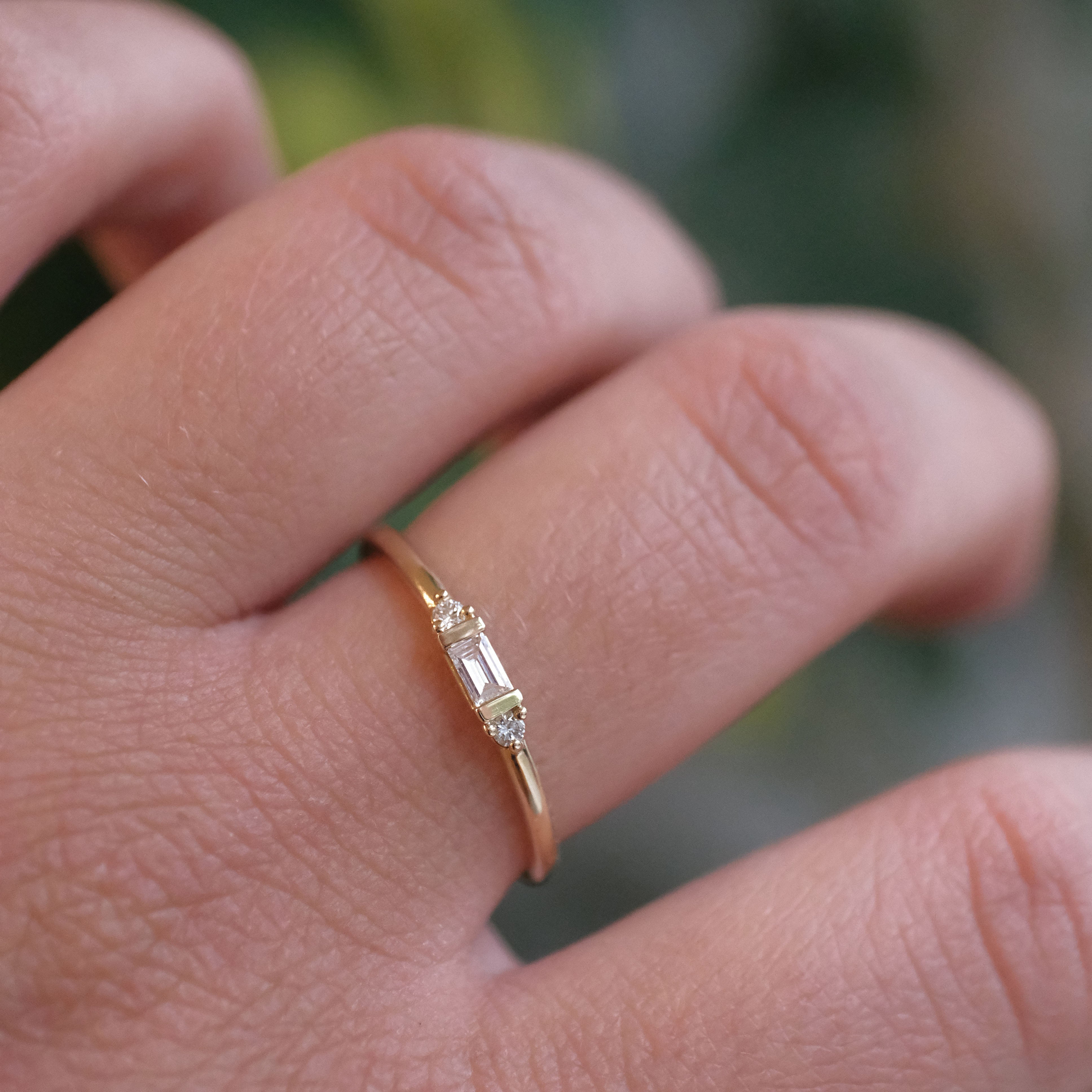 14k + Natural Diamond Needlepoint Ring