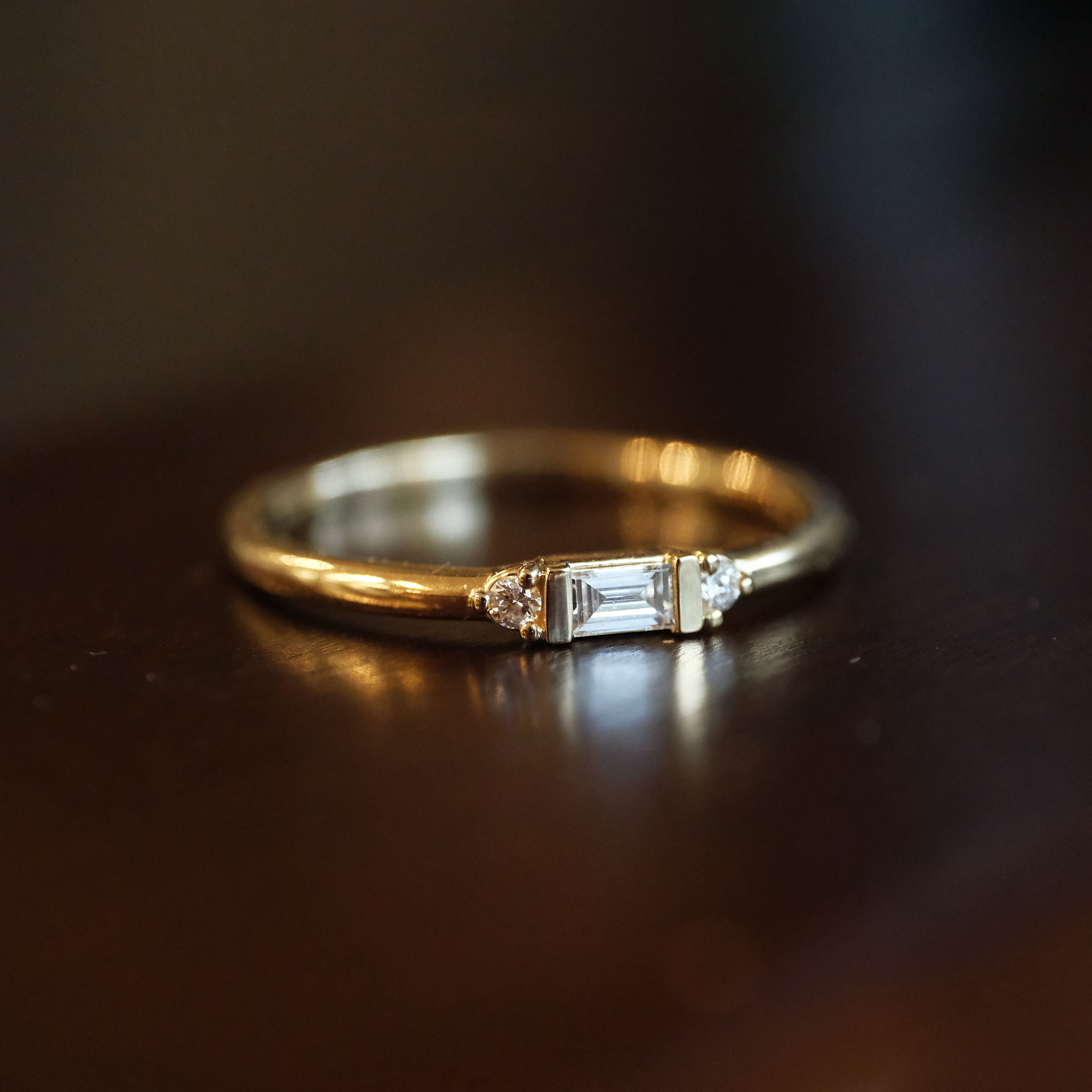 14k + Natural Diamond Needlepoint Ring