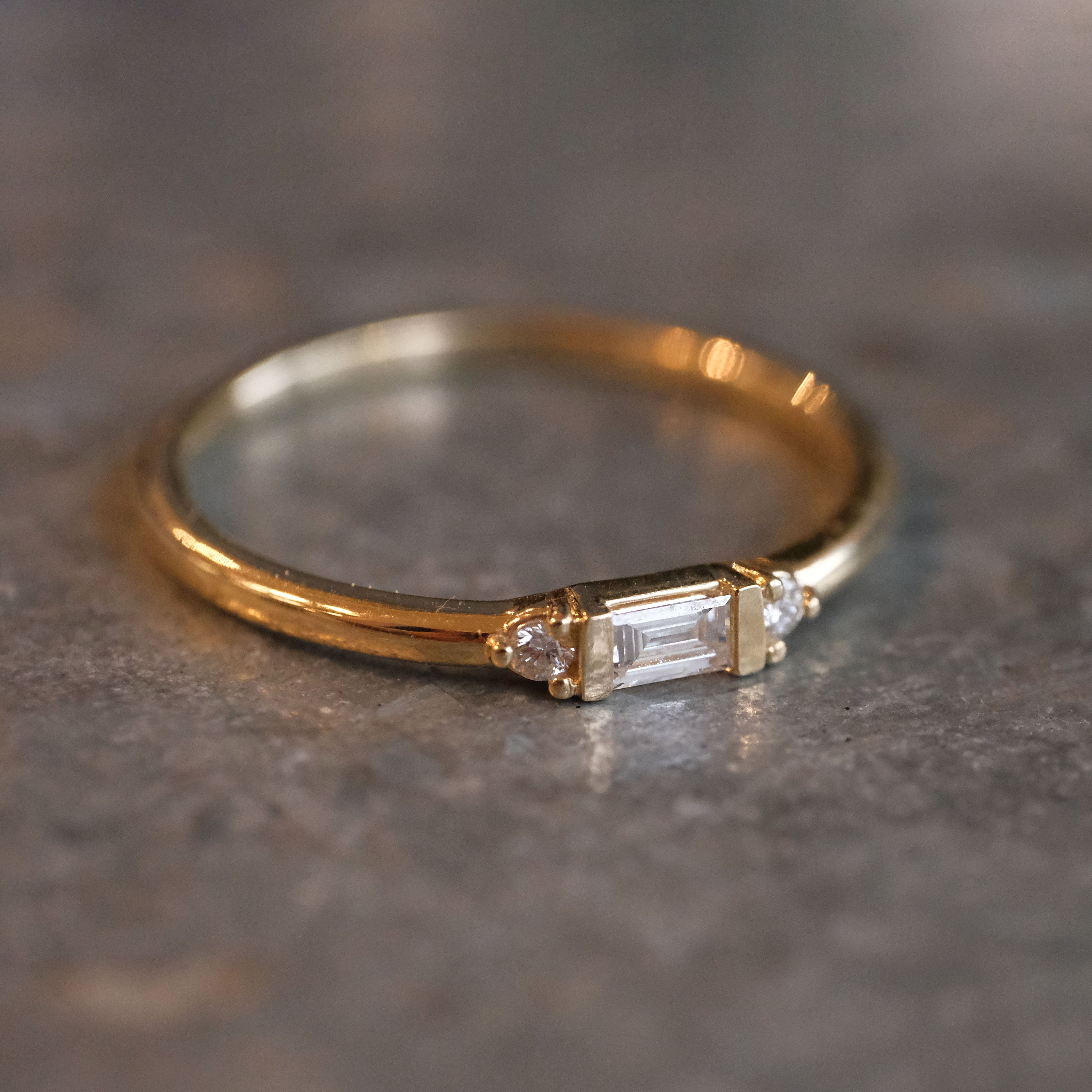 14k + Natural Diamond Needlepoint Ring