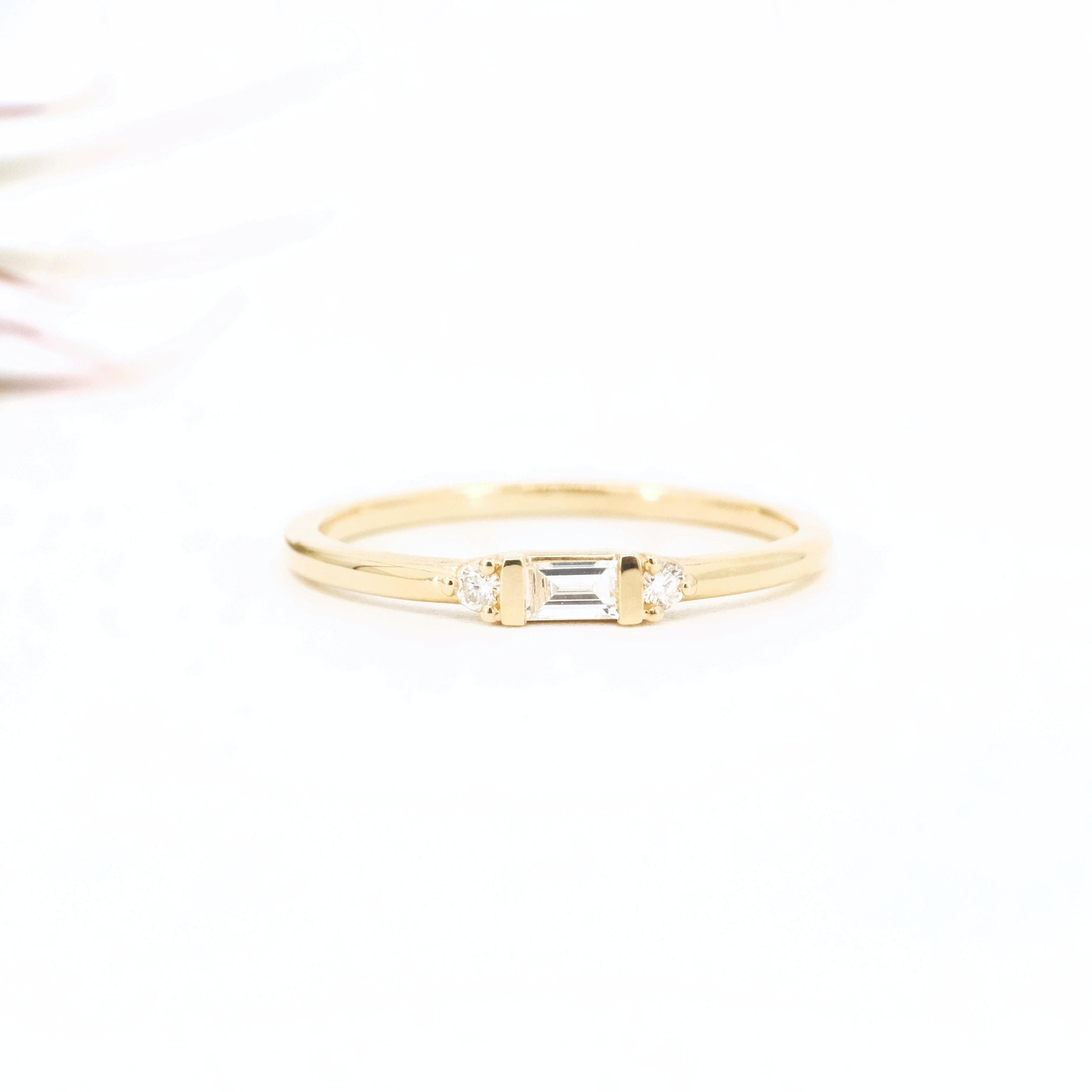 14k + Natural Diamond Needlepoint Ring