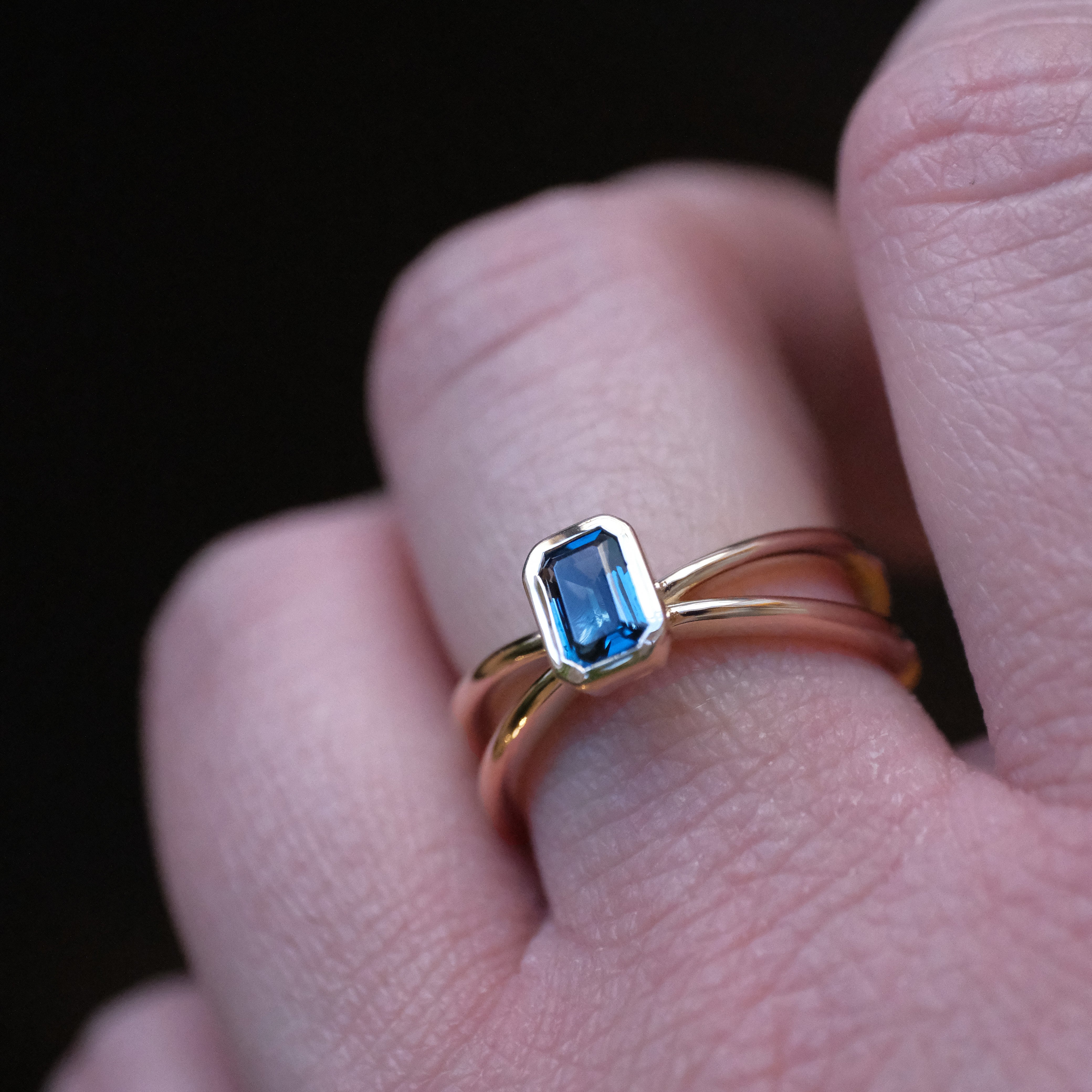 14k + London Blue Topaz Atom Ring