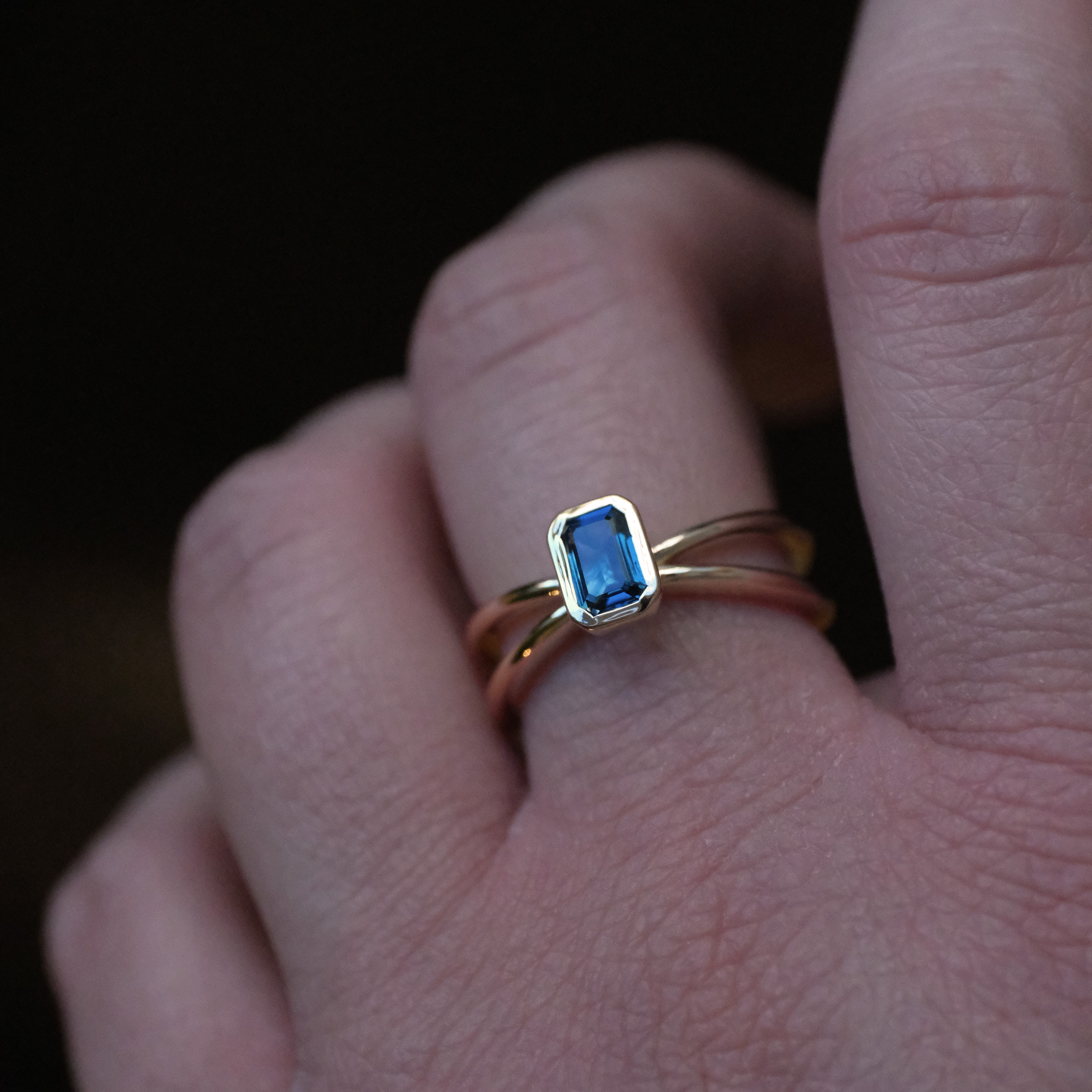 14k + London Blue Topaz Atom Ring