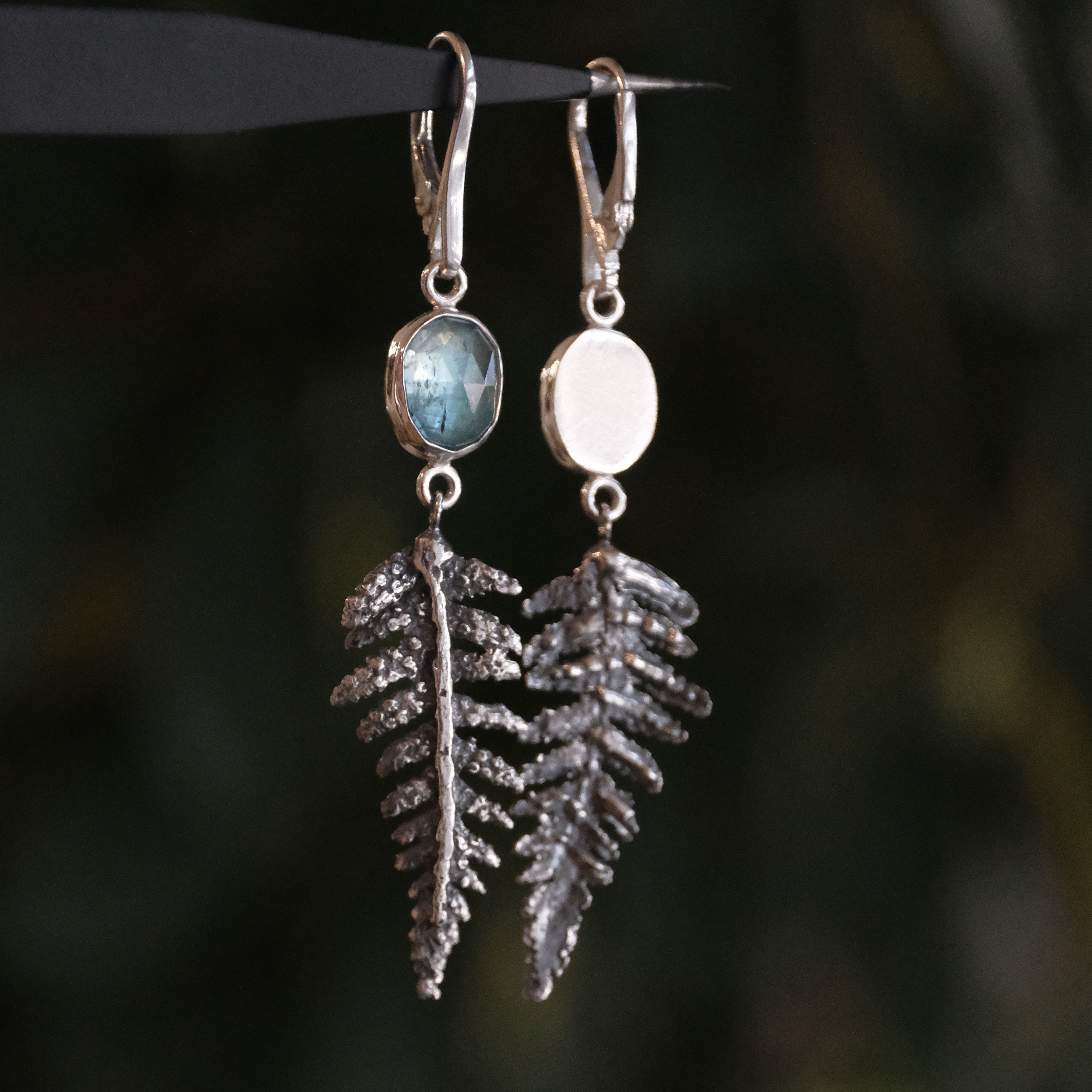 Kyanite + Sterling Fern Earrings - One of a Kind