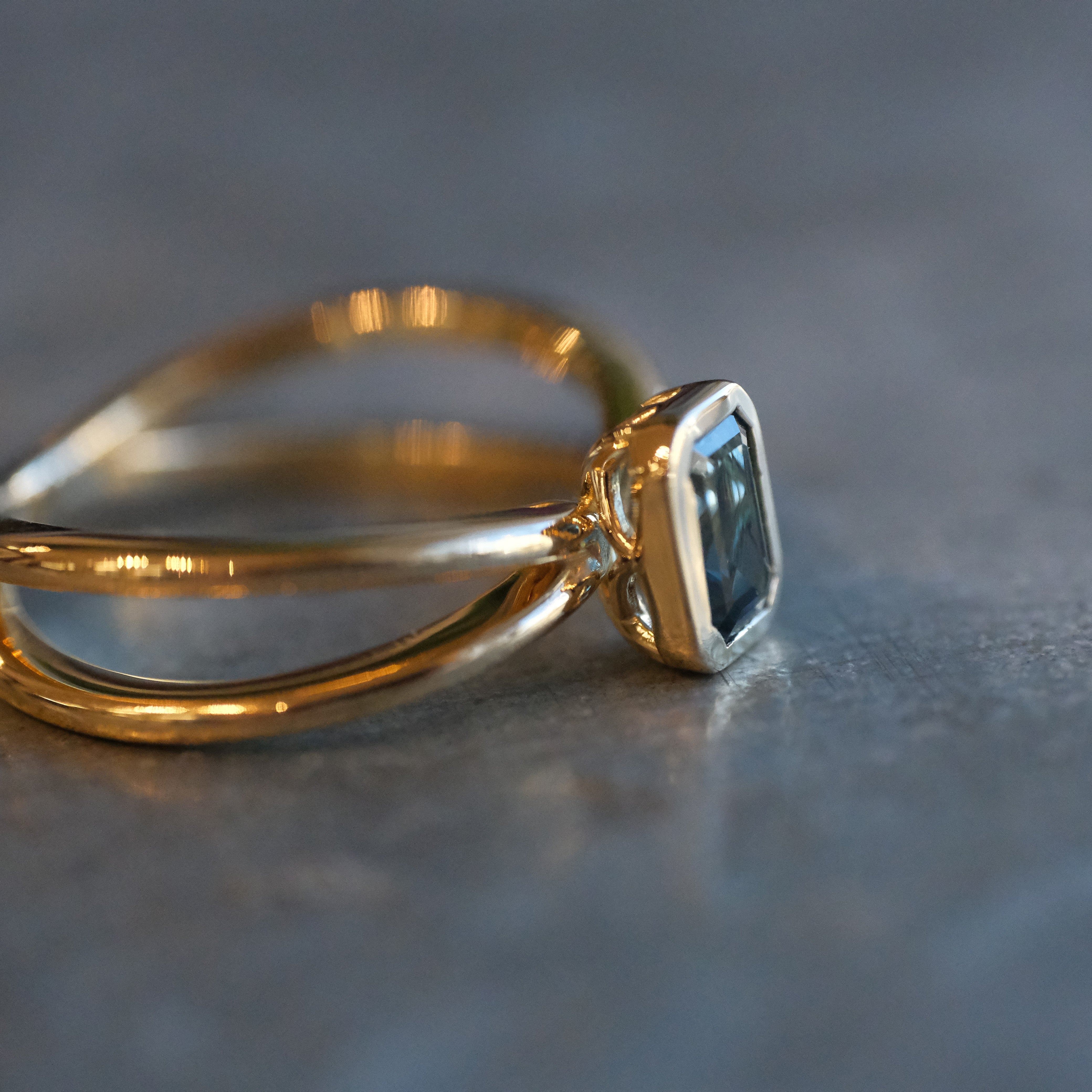 14k + London Blue Topaz Atom Ring