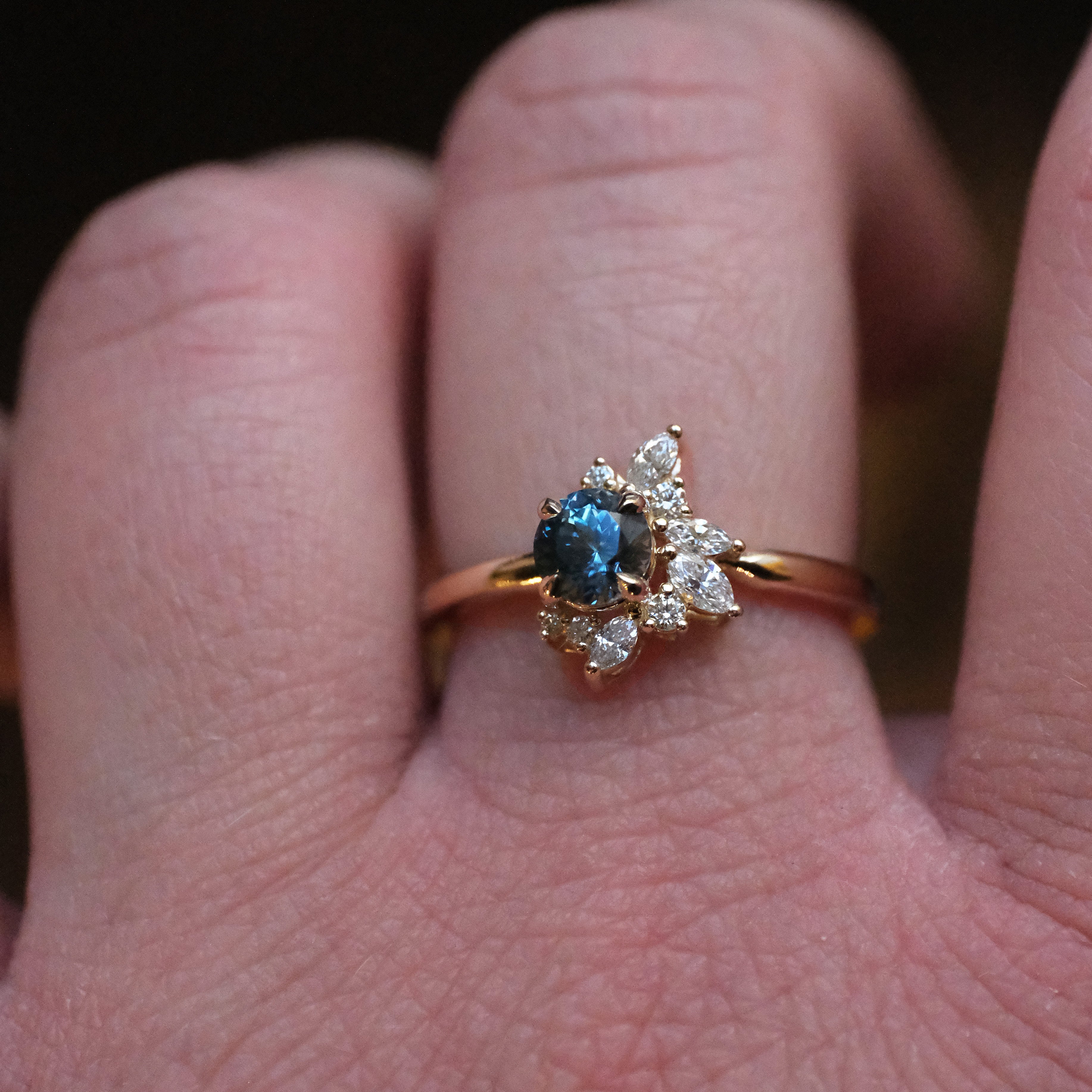 14k Montana Sapphire + Diamond Azalea Ring - One of a Kind