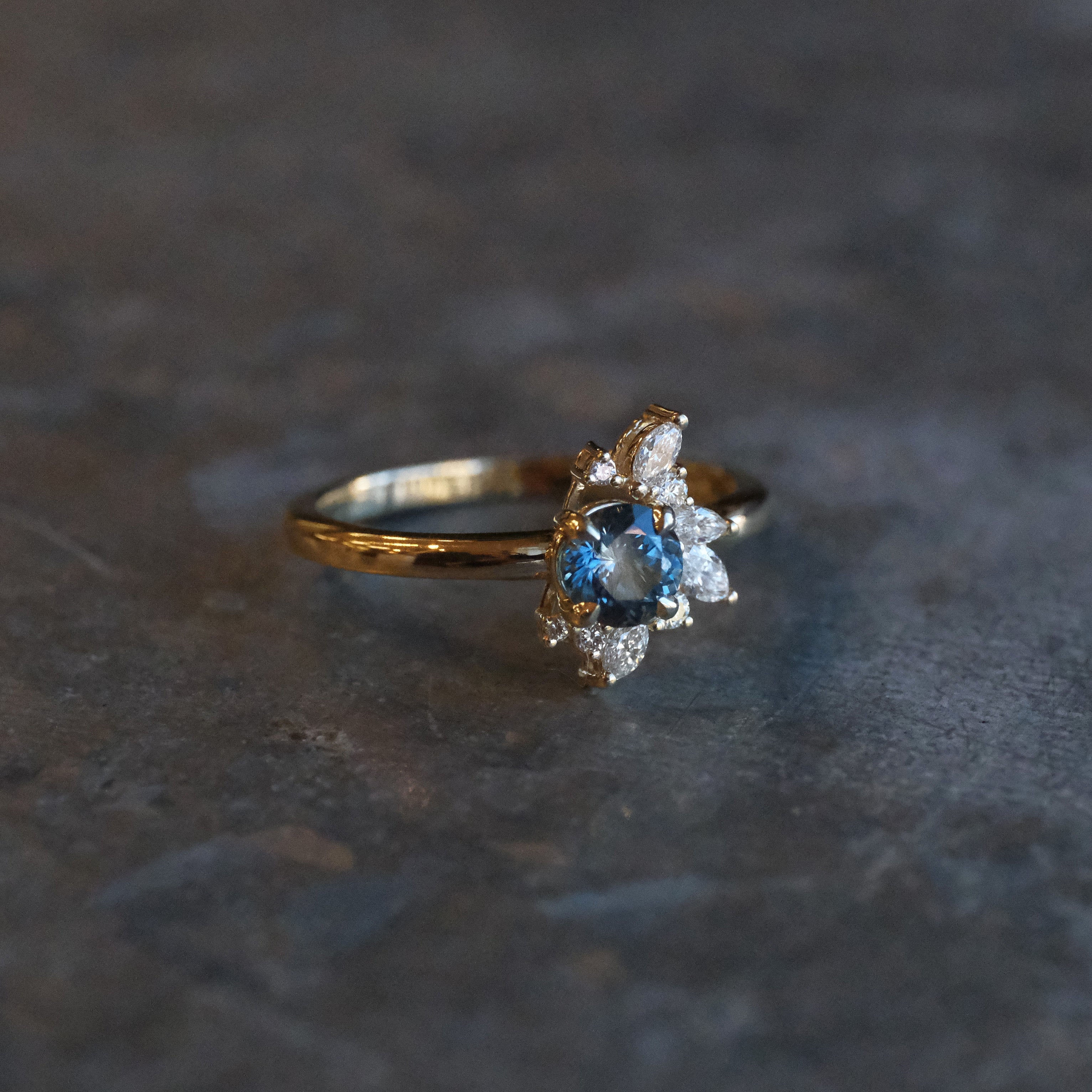 14k Montana Sapphire + Diamond Azalea Ring - One of a Kind