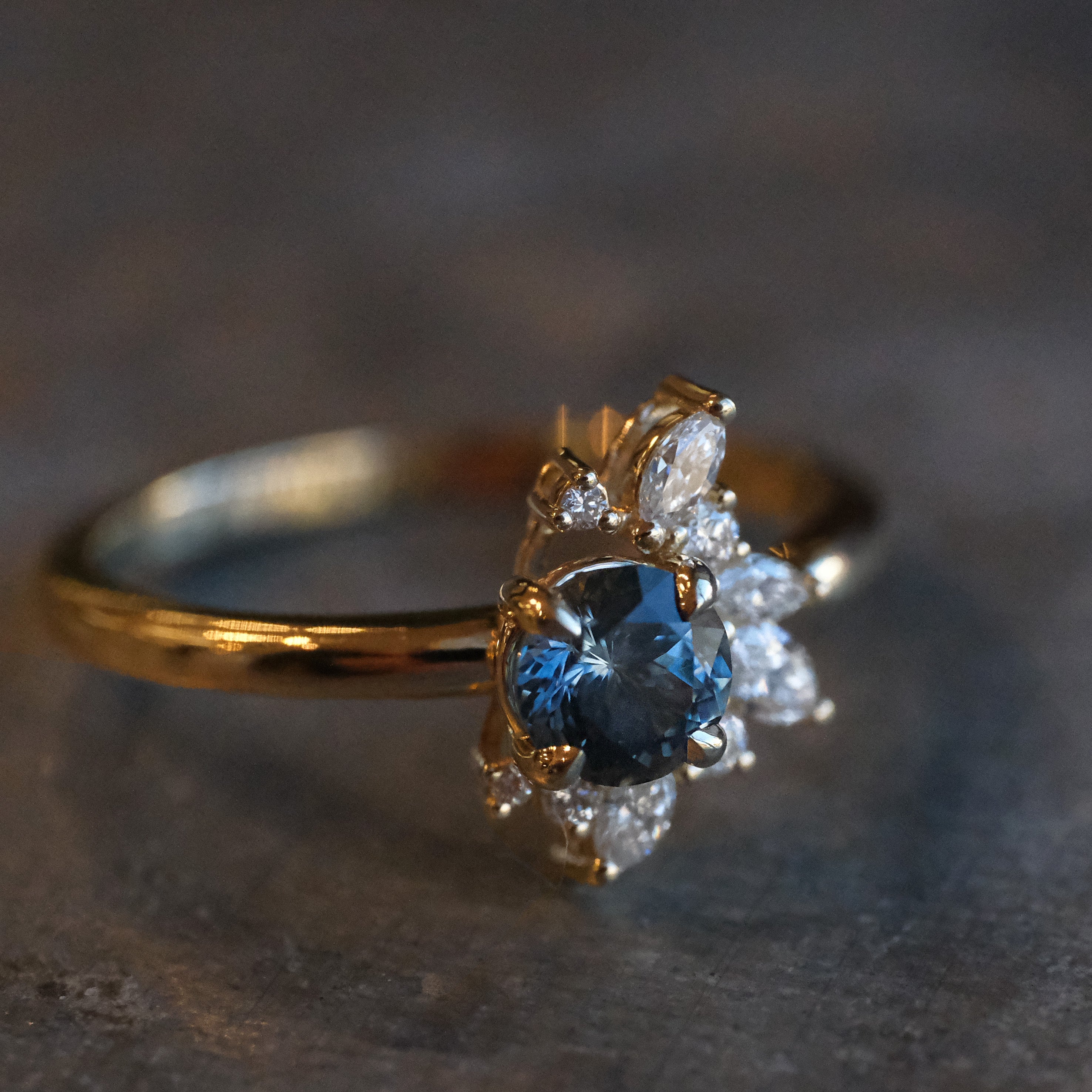 14k Montana Sapphire + Diamond Azalea Ring - One of a Kind
