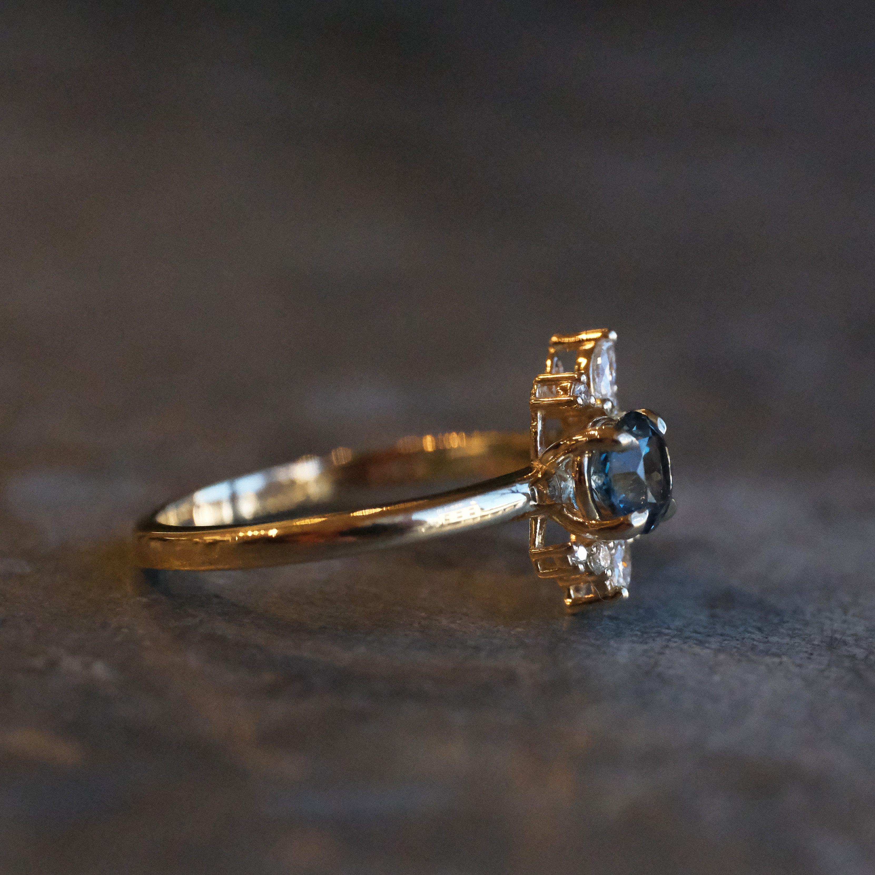 14k Montana Sapphire + Diamond Azalea Ring - One of a Kind