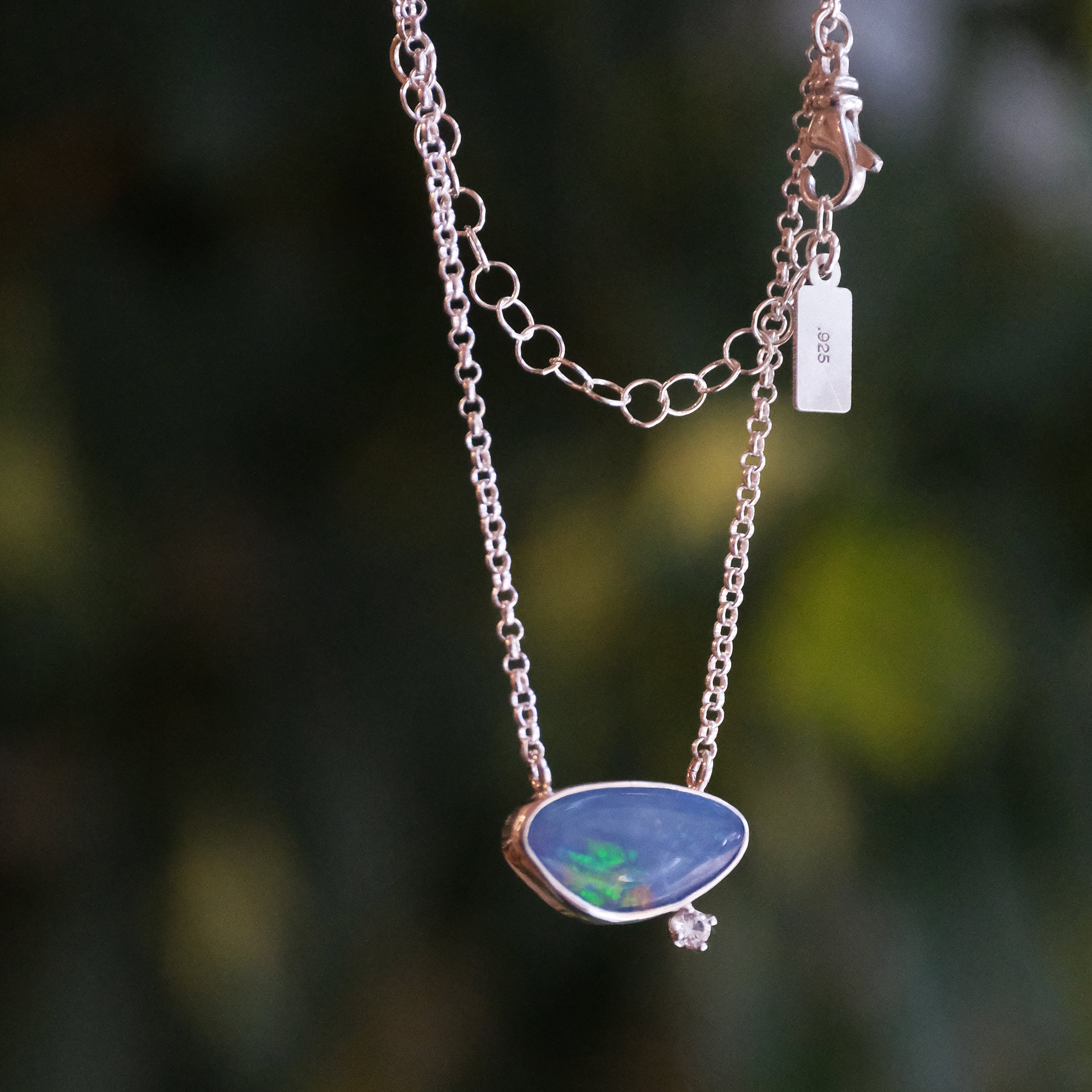 Australian Opal + Sapphire Deep Blue Necklace - One of a Kind