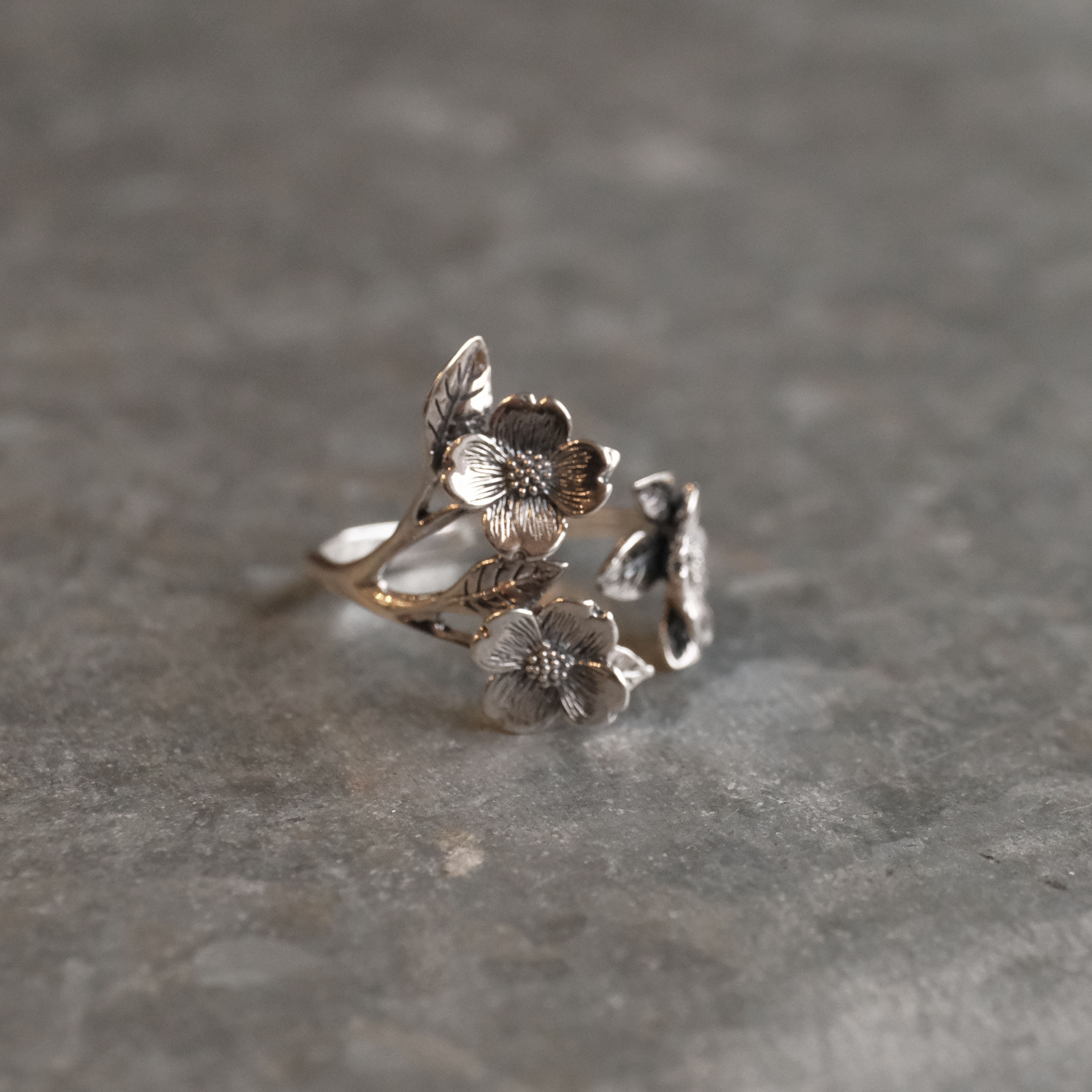 Sterling Dogwood Blossom Ring - Adjustable