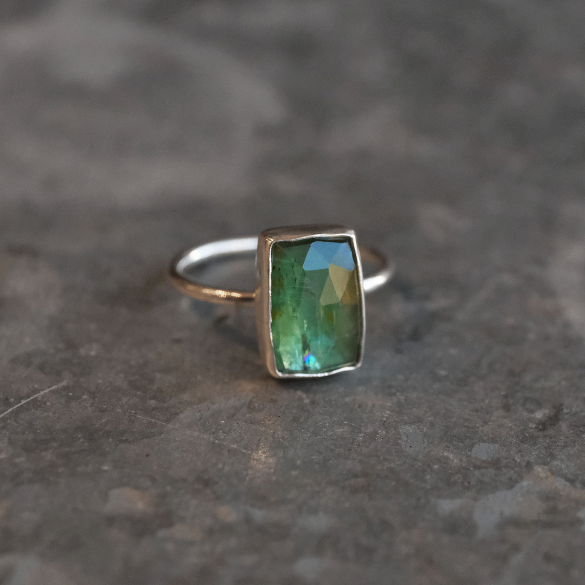 Emerald Kyanite + Sterling Tablet Ring (Size 7) - One of a Kind