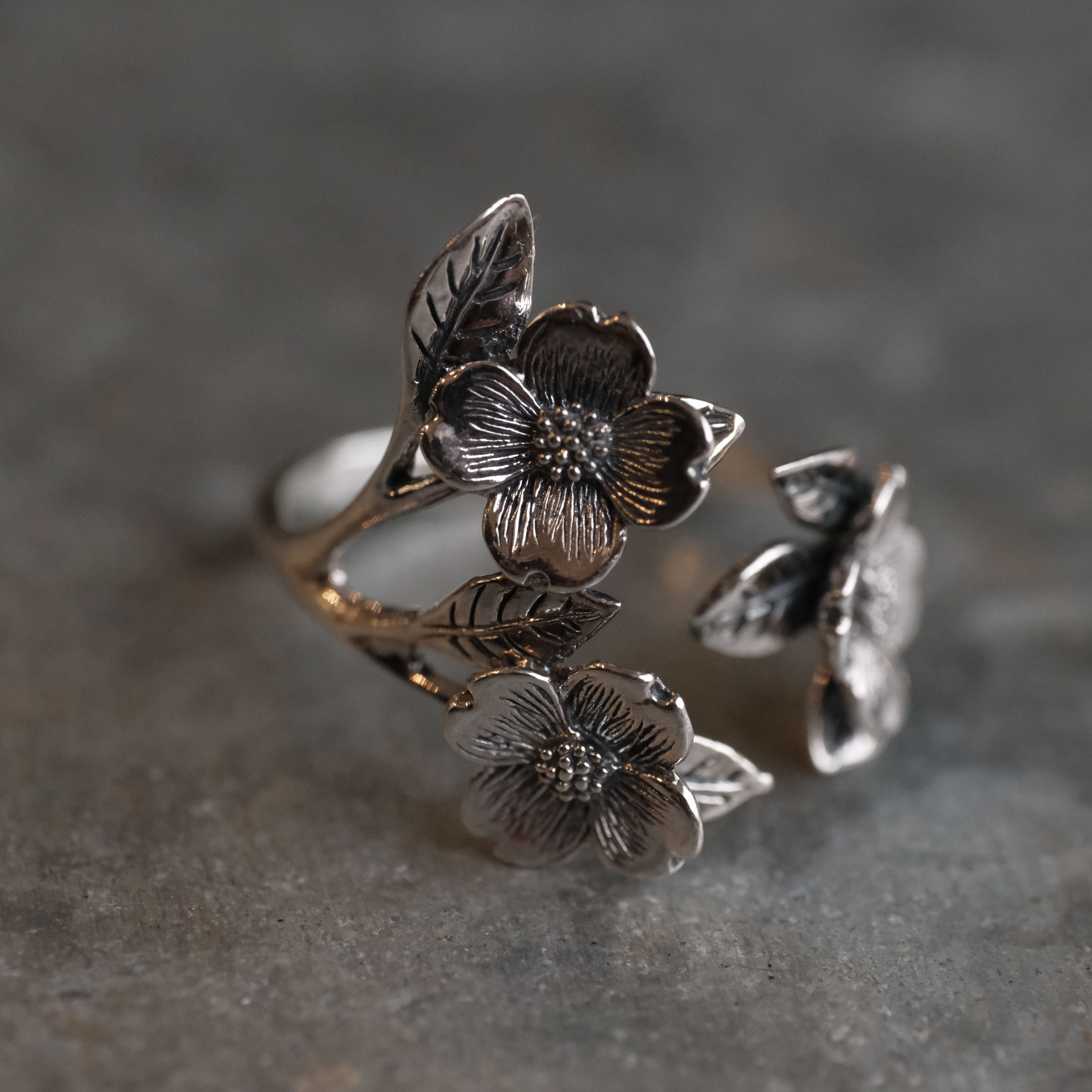 Sterling Dogwood Blossom Ring - Adjustable