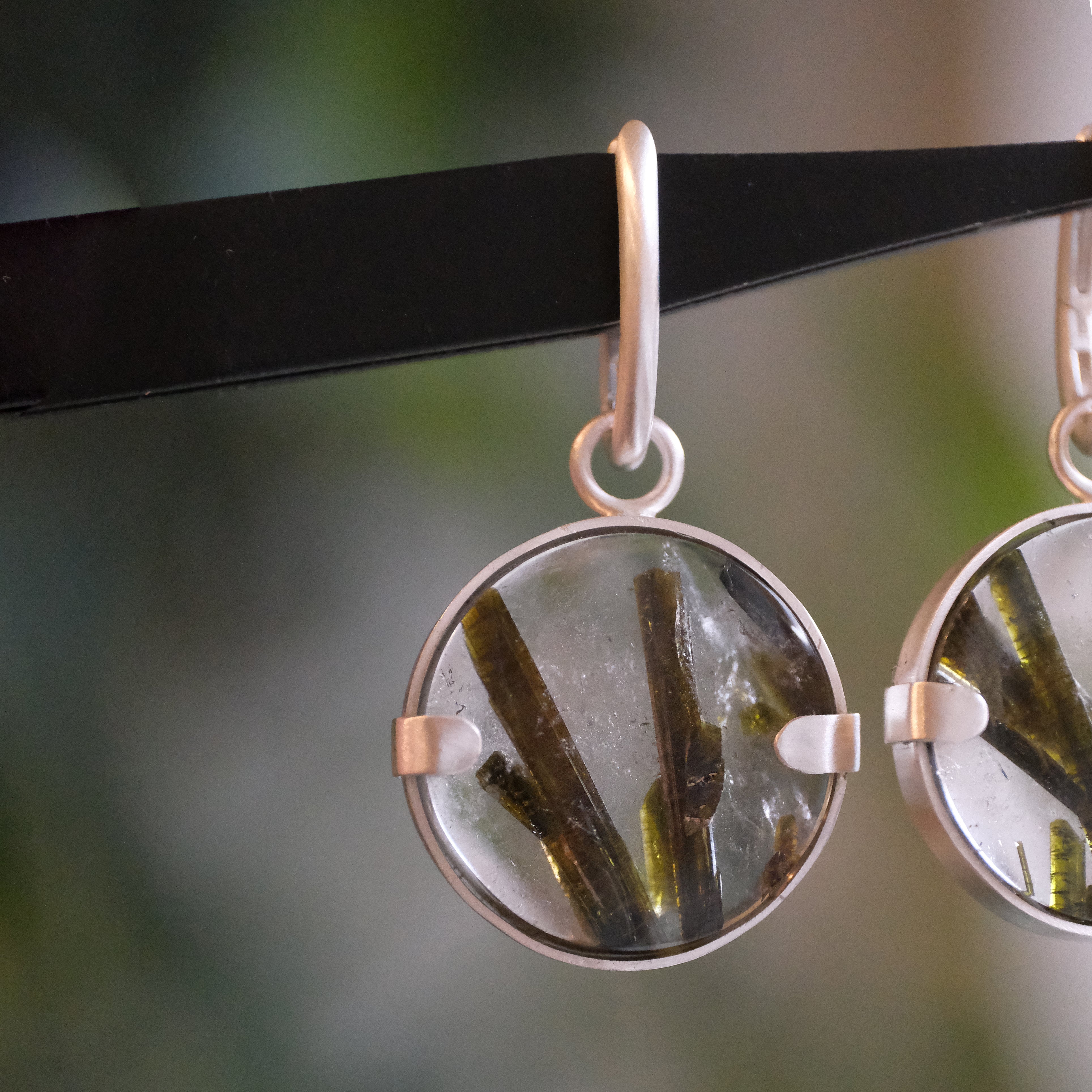 Epidote in Quartz Grassy Knoll Earrings - One of a Kind