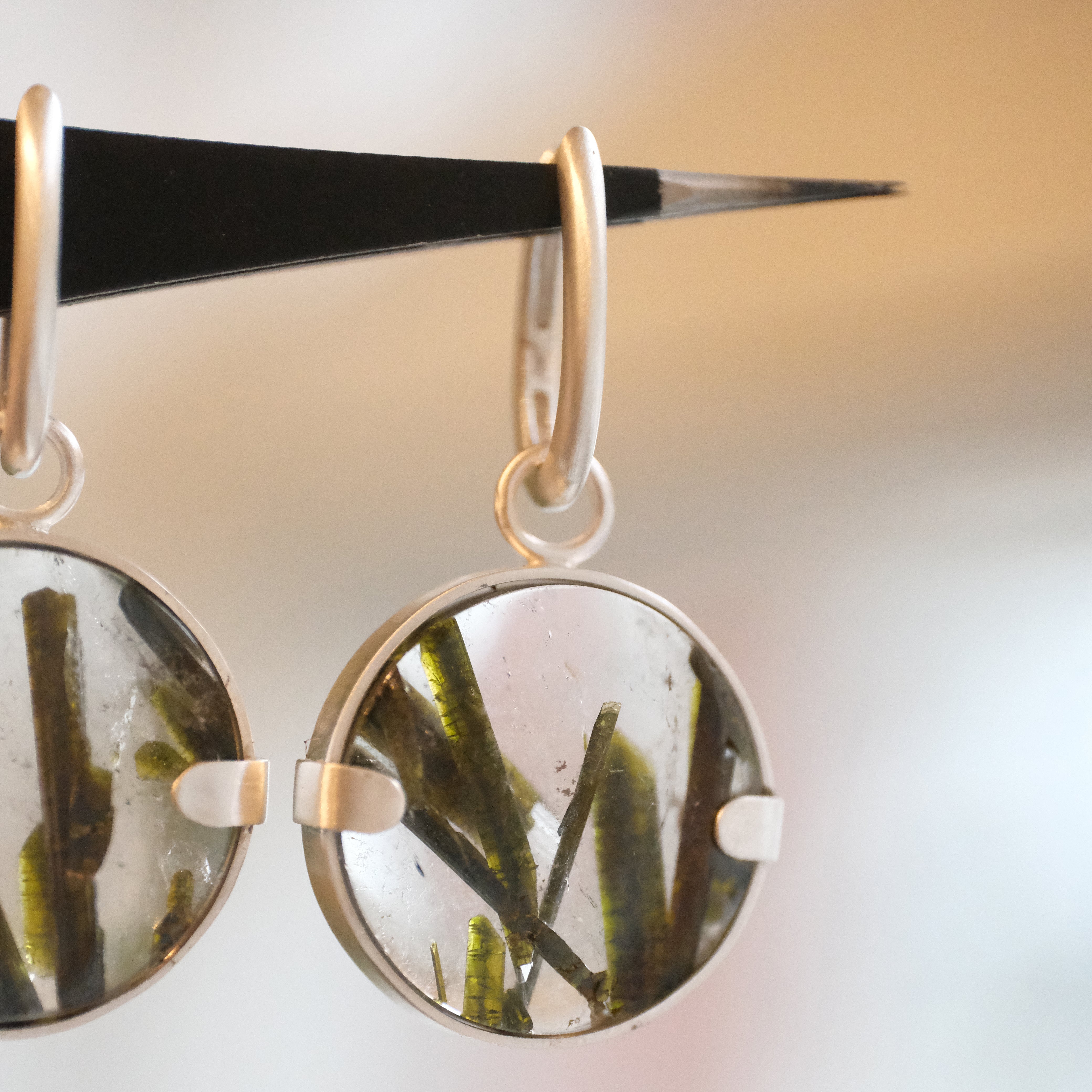 Epidote in Quartz Grassy Knoll Earrings - One of a Kind