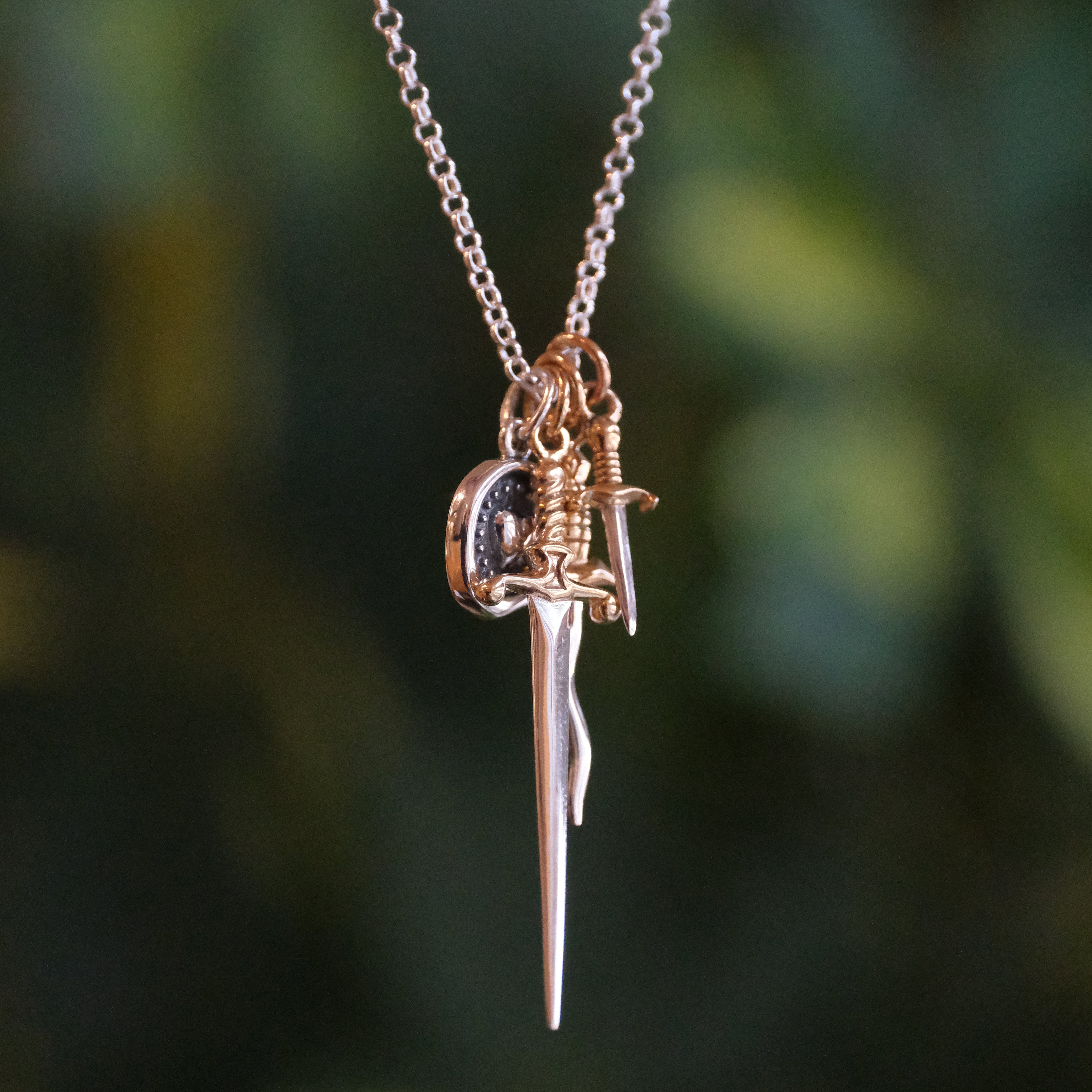 3 of Swords Sterling + Bronze Necklace