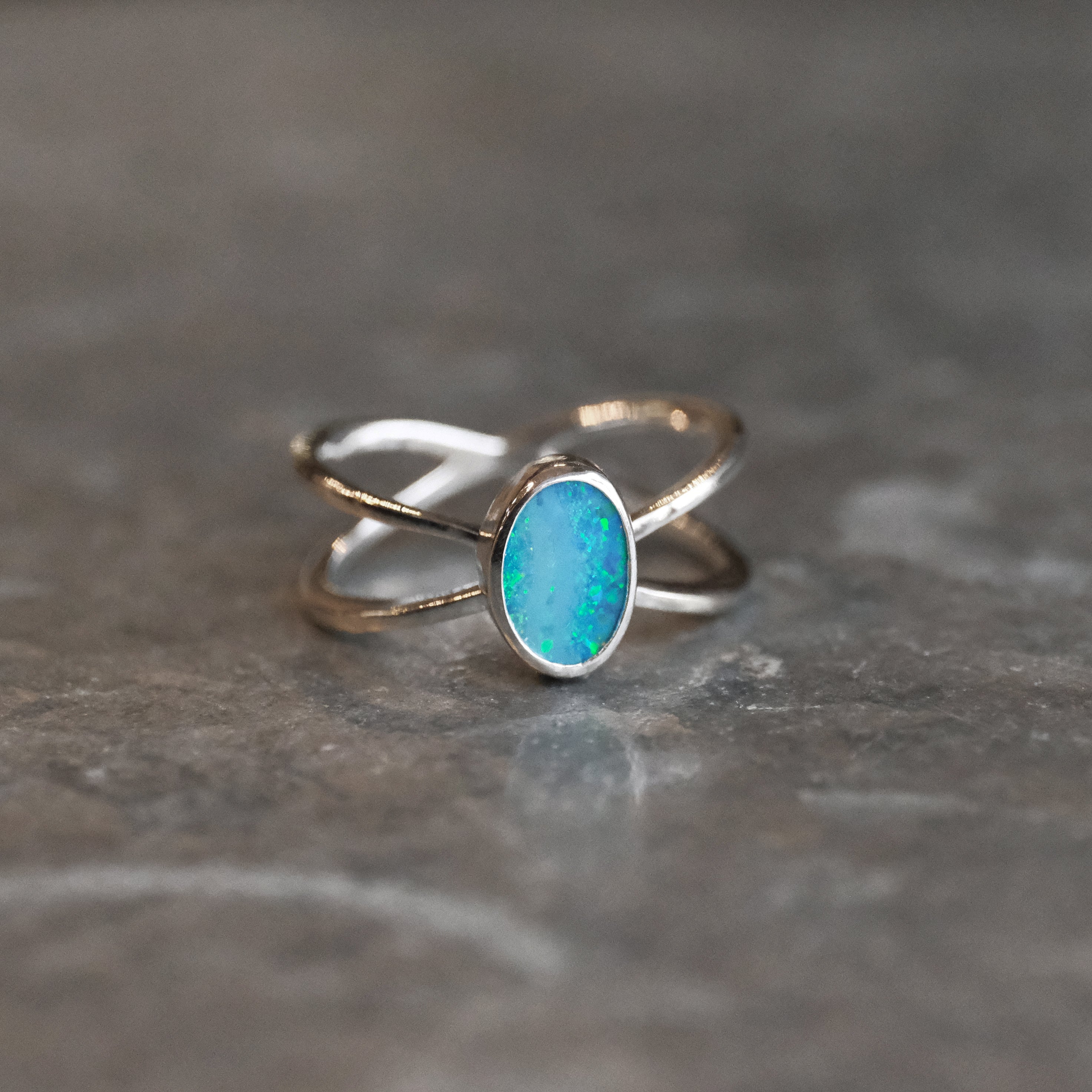 Australian Opal Atom Ring (Size 6.5) - One of a Kind