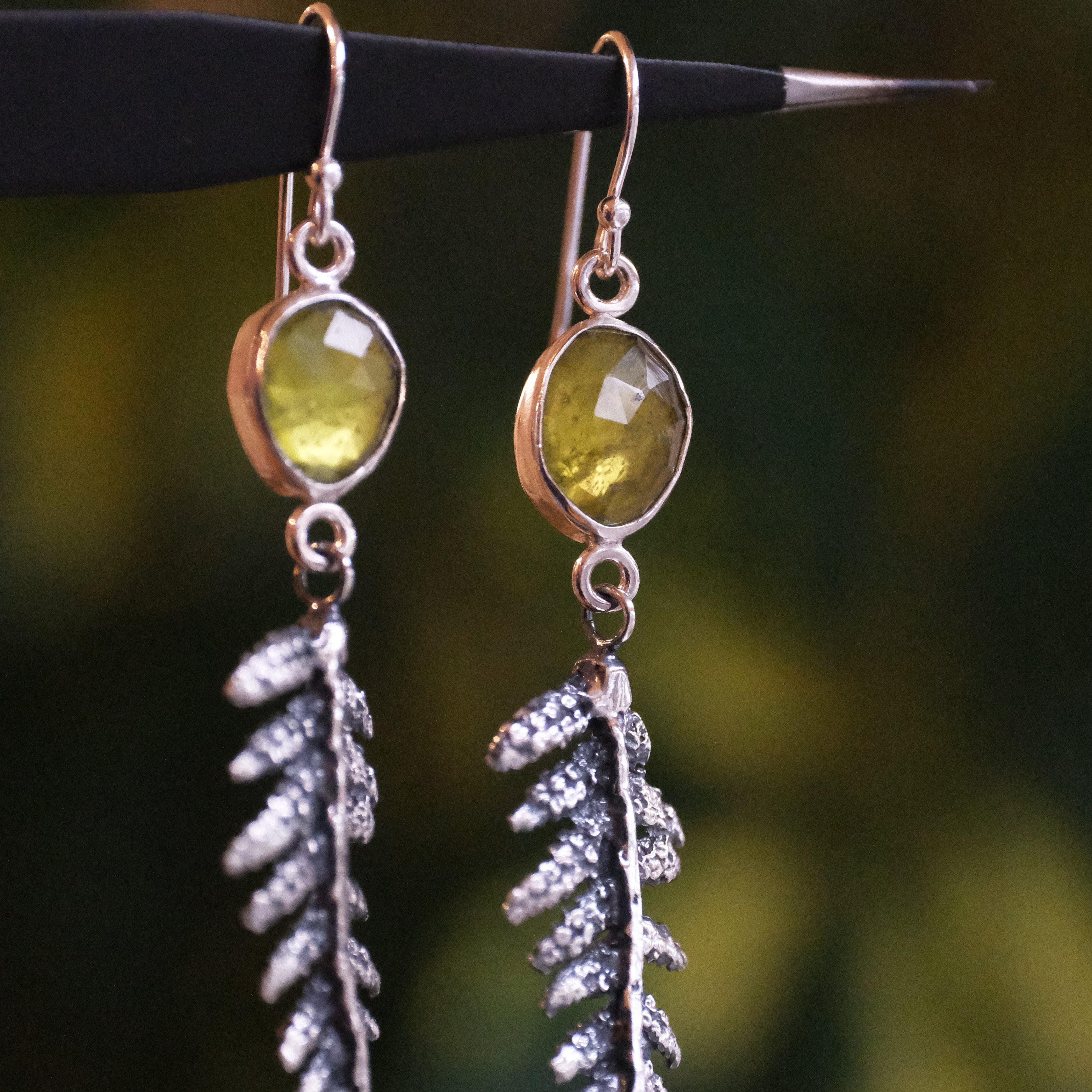 Vesuvianite Fern Earrings - One of a Kind