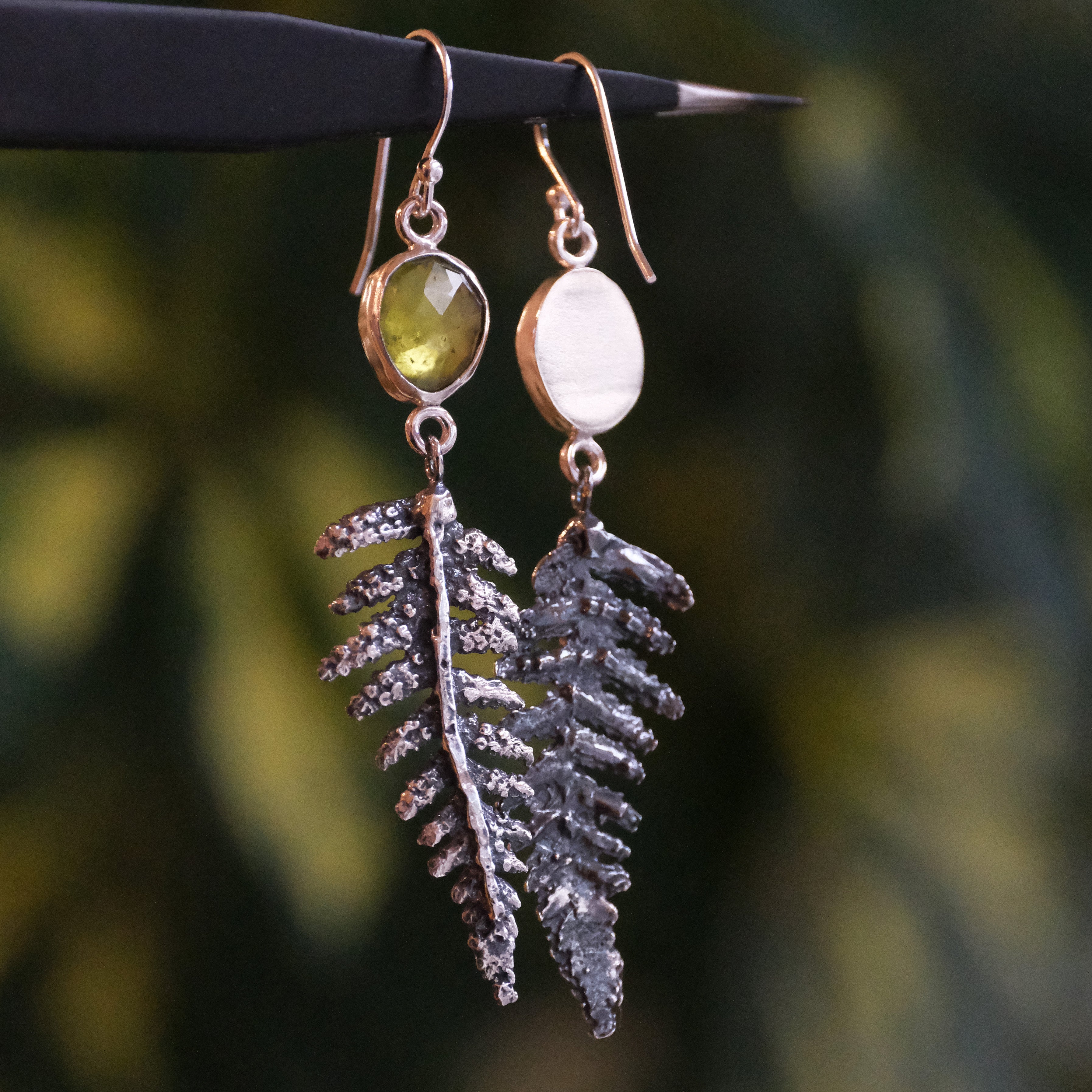 Vesuvianite Fern Earrings - One of a Kind