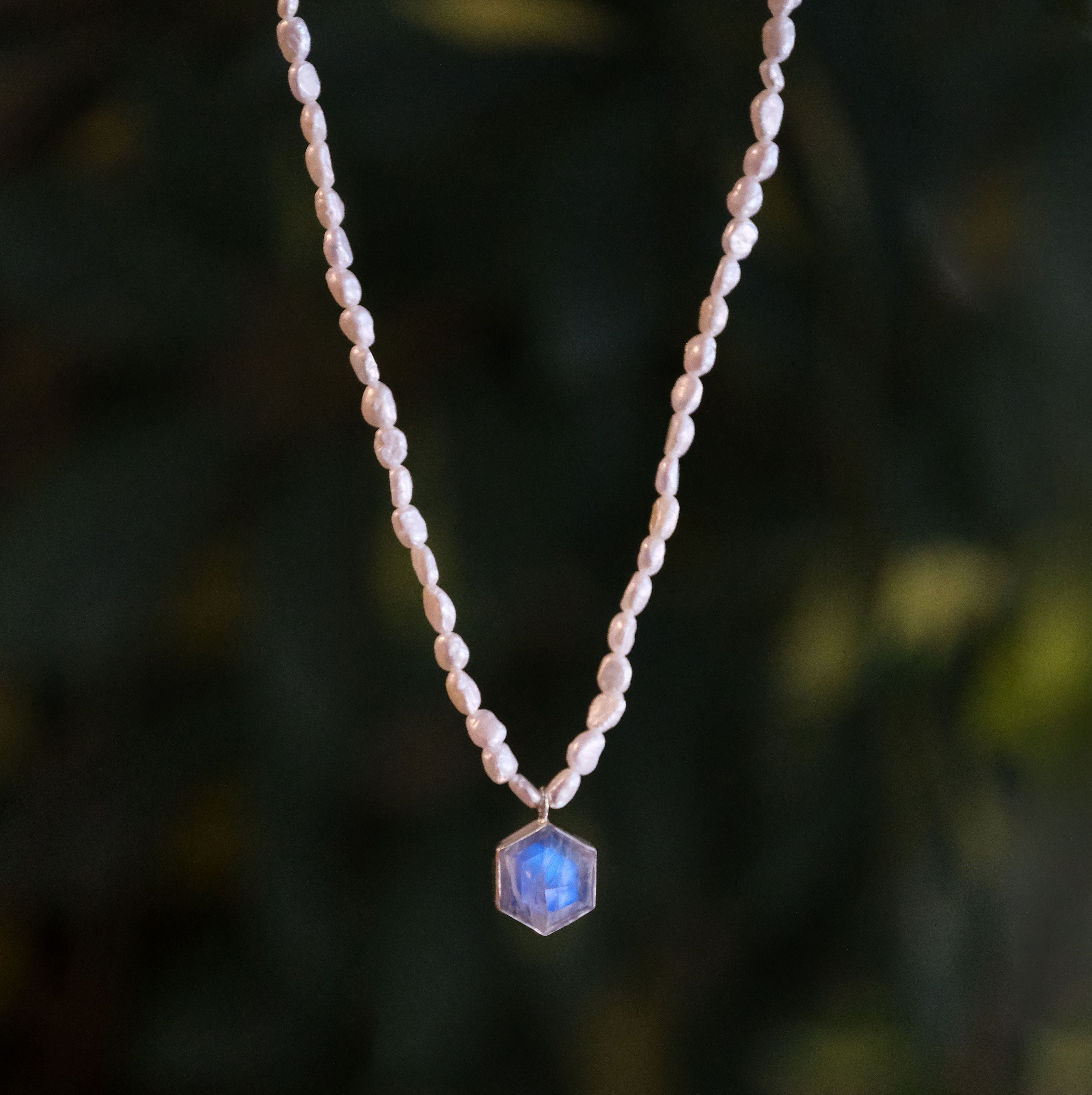 Freshwater Pearl + Moonstone Hexi Necklace - One of a Kind