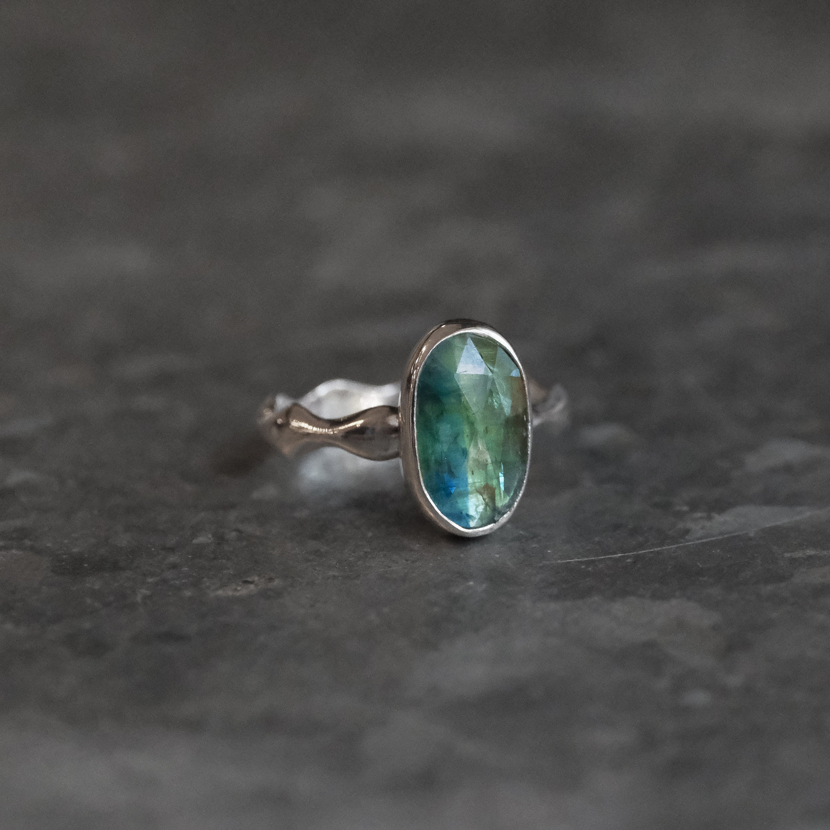 Emerald Kyanite Wave Ring (Size 6) - One of a Kind