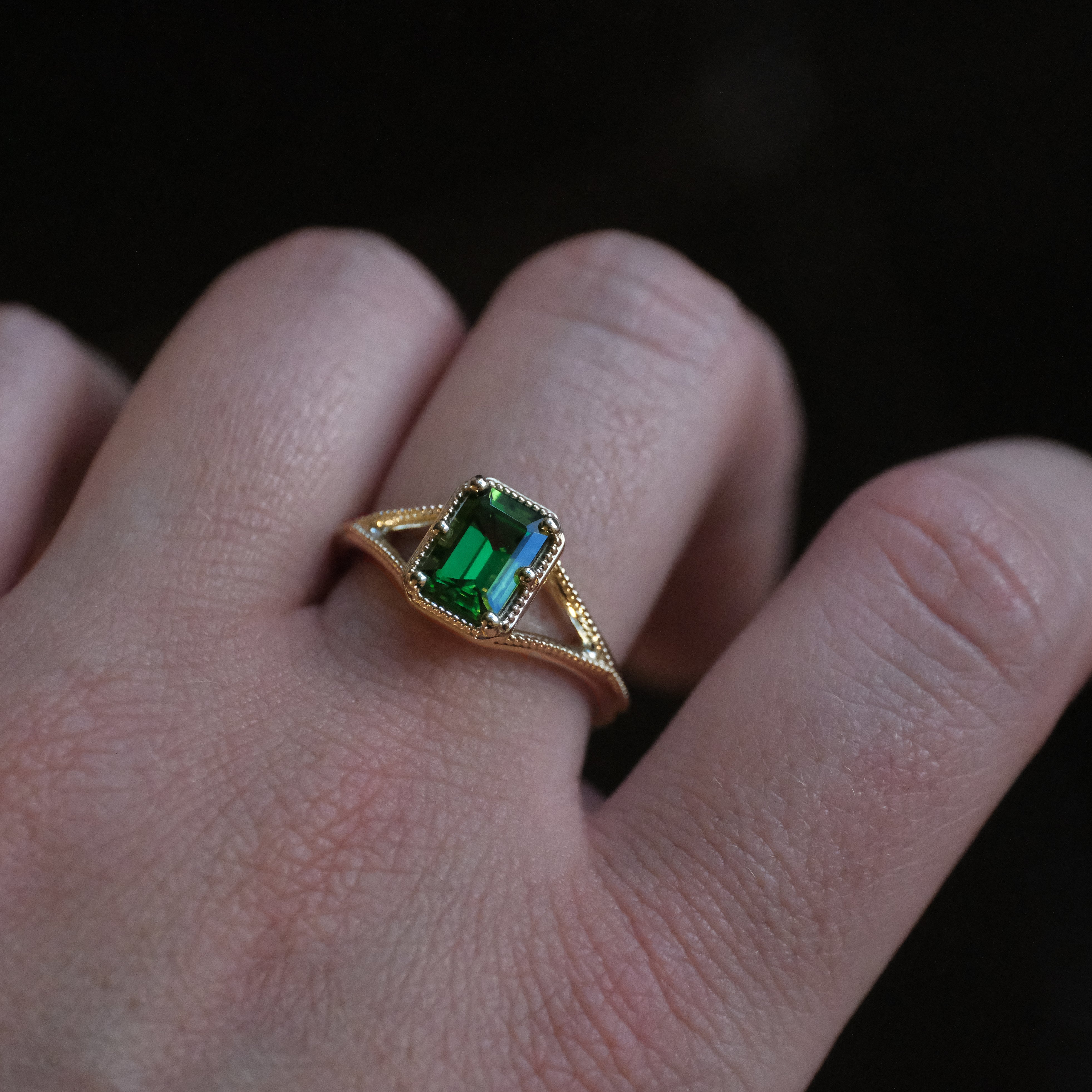 14k + Tourmaline Basil Ring - One of a Kind