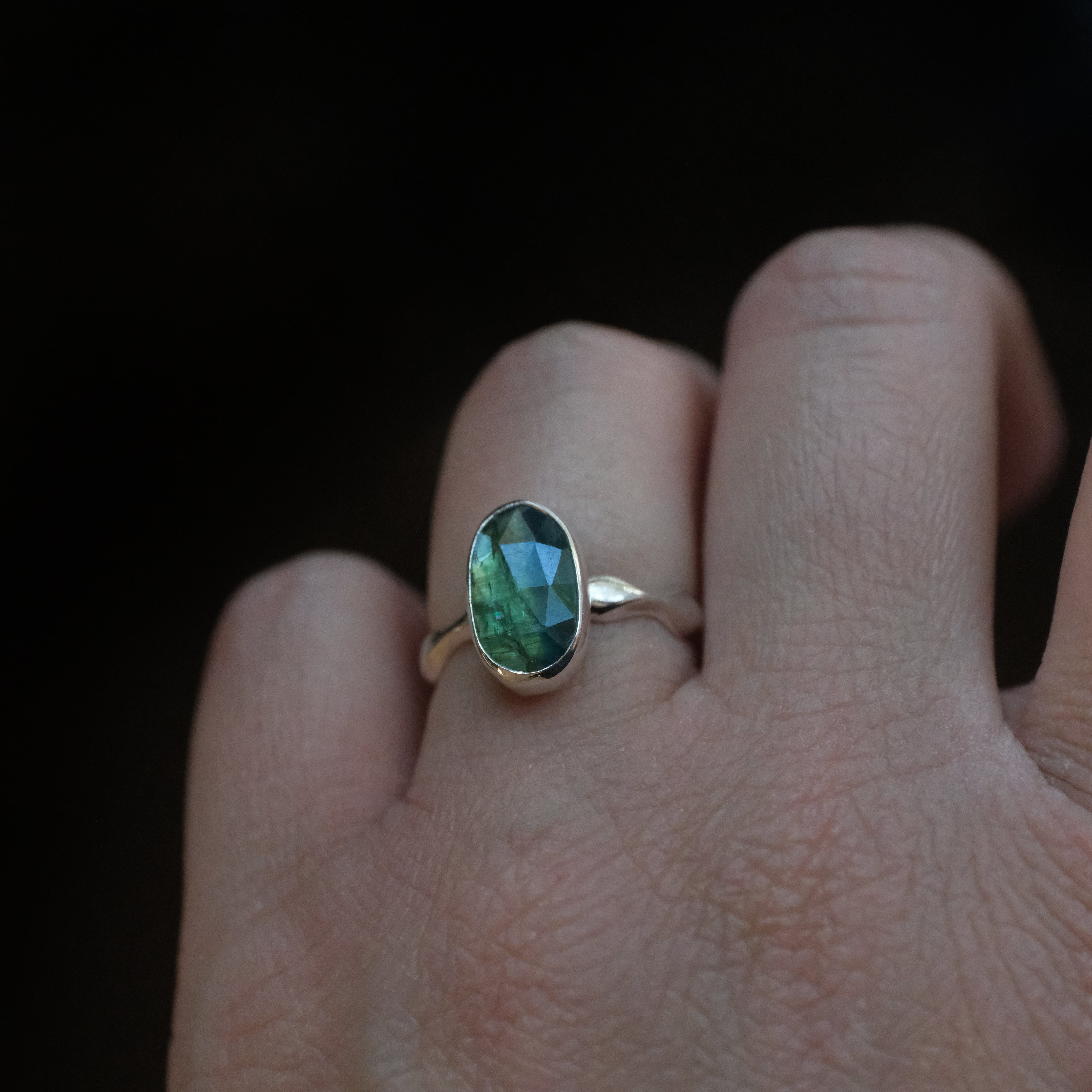 Emerald Kyanite Wave Ring (Size 6) - One of a Kind