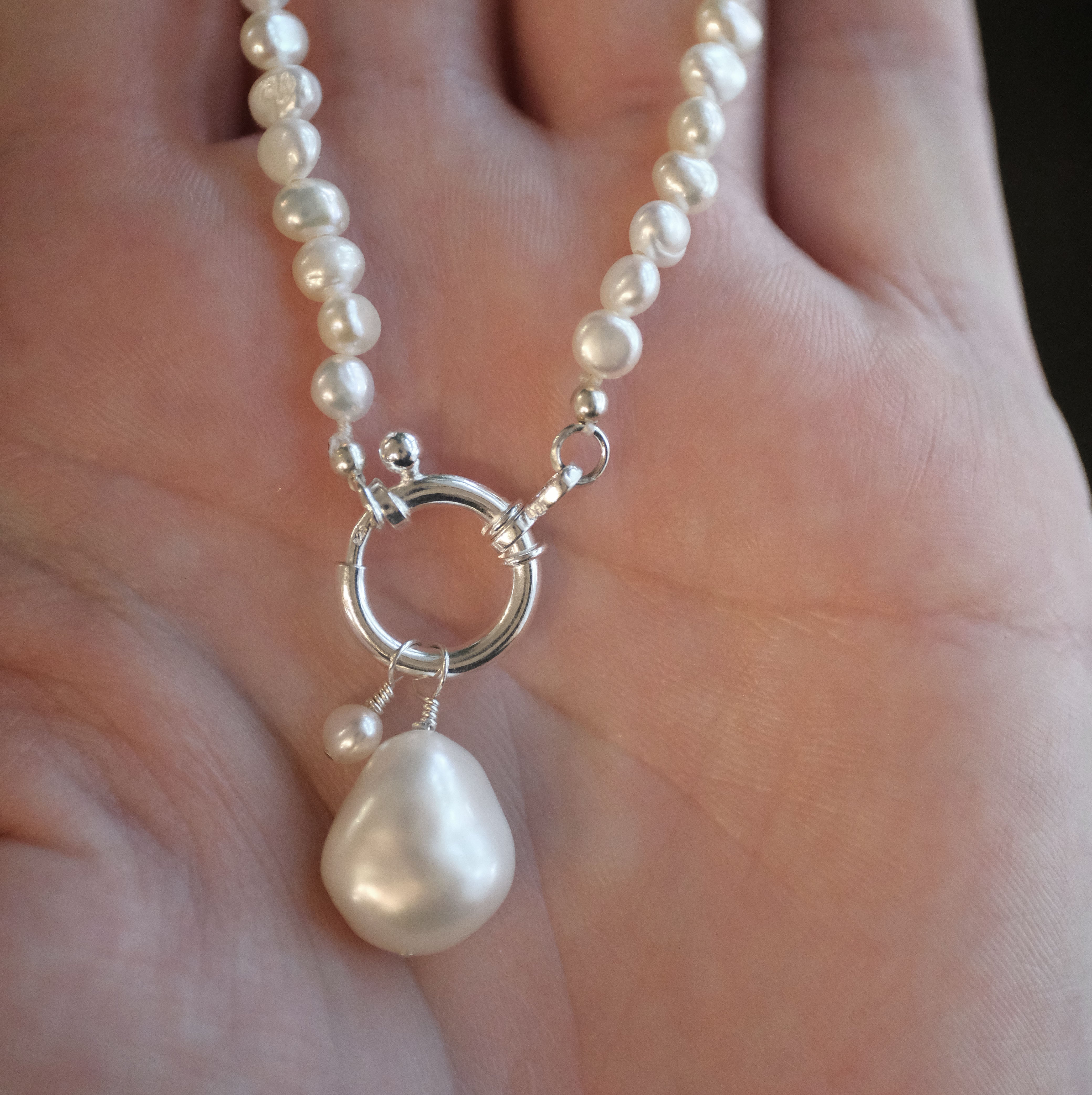 Freshwater Pearl + Sterling Charm Keeper Necklace - One of a Kind