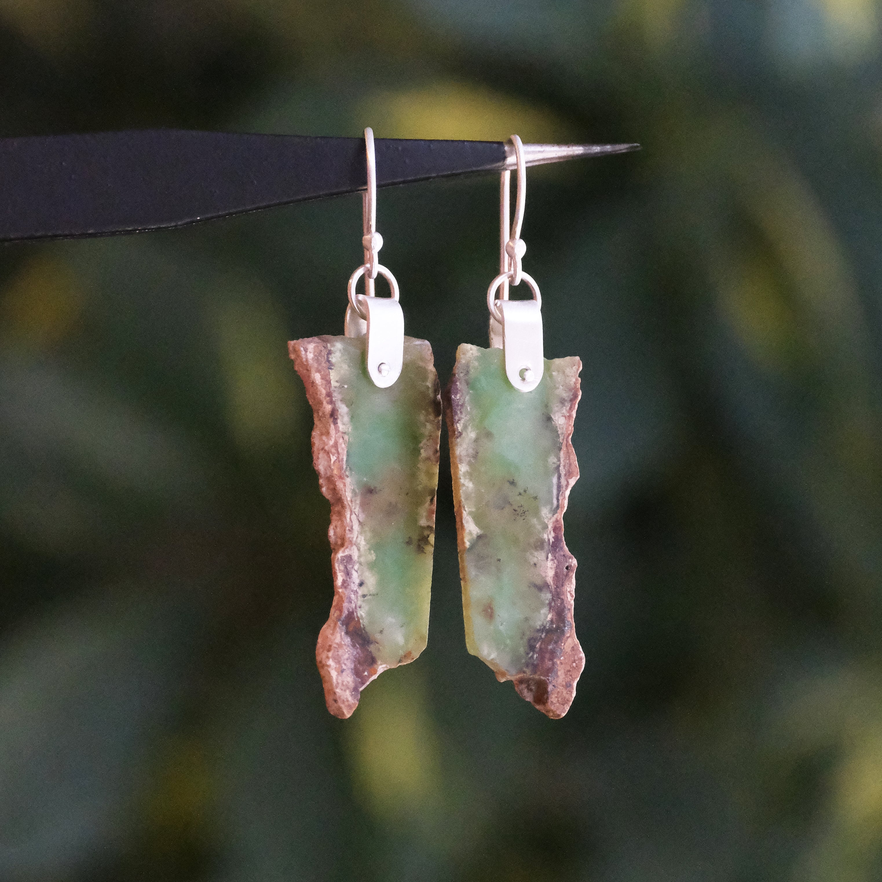 Raw Chrysoprase Saddle Earrings - One of a Kind